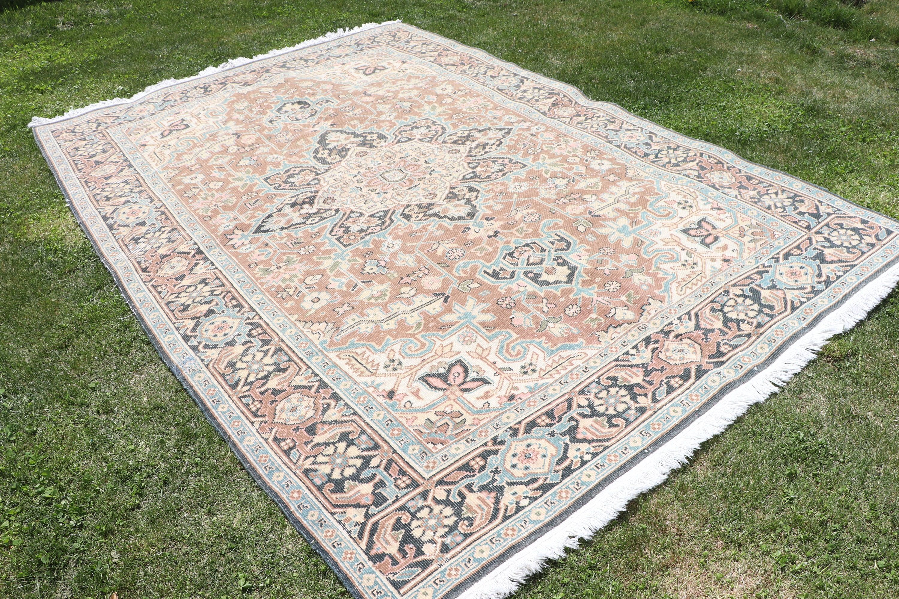 Türk Halısı, Düz Dokuma Halılar, Vintage Halılar, Yün Halılar, Yemek Odası Halıları, Yatak Odası Halıları, Mavi Soğuk Halı, El Dokuma Halılar, 6,7x9,6 ft Büyük Halı