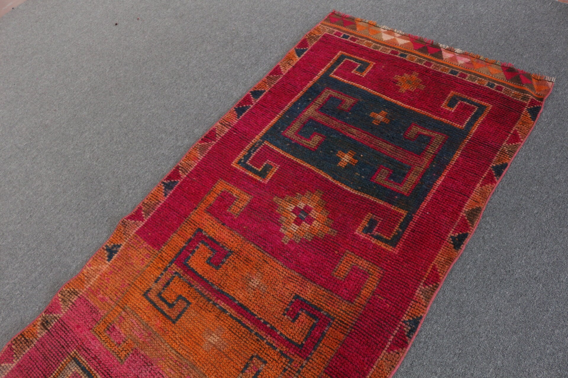 Vintage Rug, Rugs for Hallway, Kitchen Rugs, Corridor Rug, Bedroom Rug, Turkish Rug, Pink  3.1x10.3 ft Runner Rug, Oushak Rug