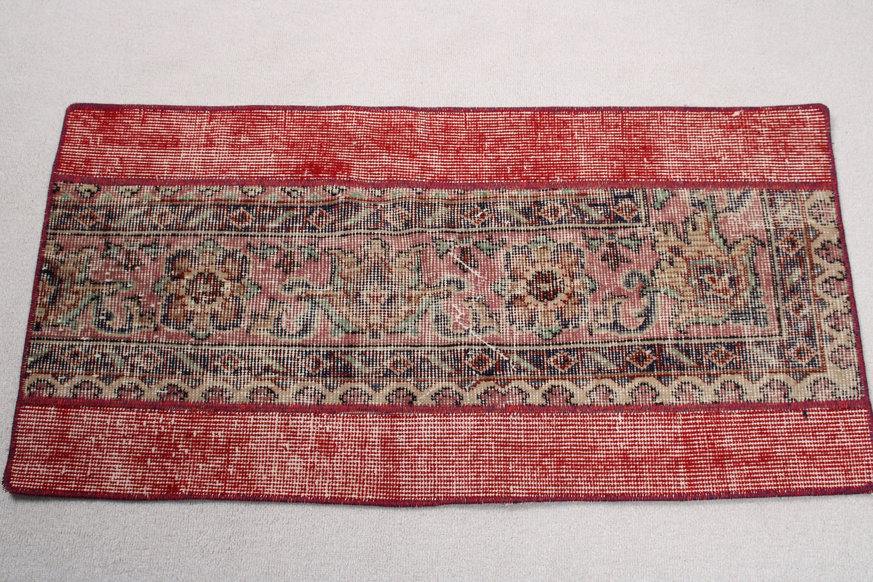 Vintage Rug, Luxury Rug, Rugs for Bathroom, Turkish Rugs, Red Cool Rug, Oushak Rugs, Entry Rug, Door Mat Rug, 1.7x3.3 ft Small Rugs