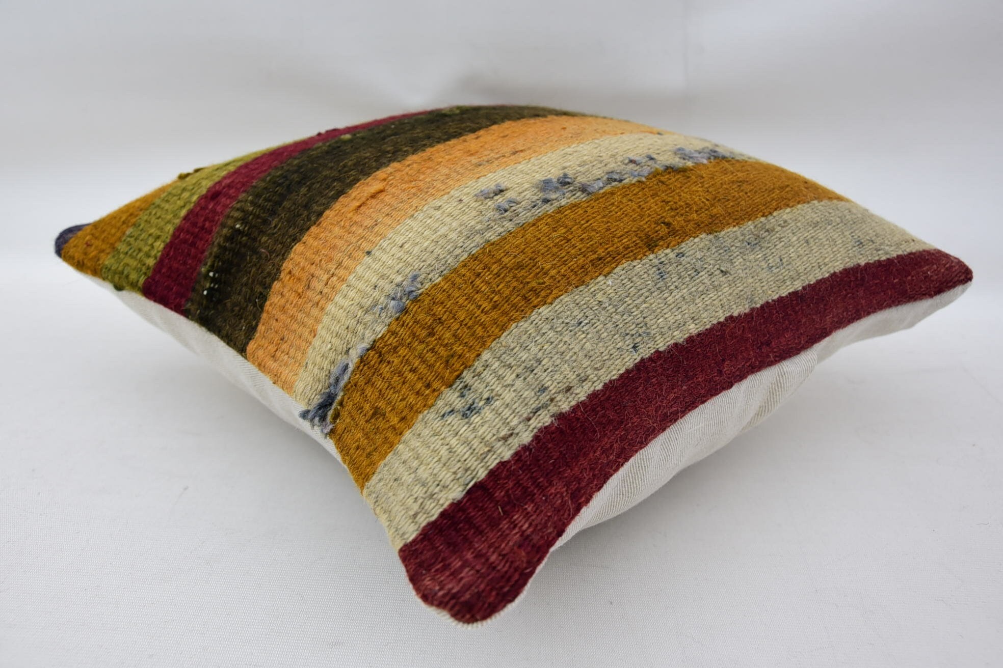 Turkish Kilim Pillow, Seat Pillow Case, Kilim Cushion Sham, 14"x14" Brown Pillow, Colorful Pillow Sham, Home Decor Pillow