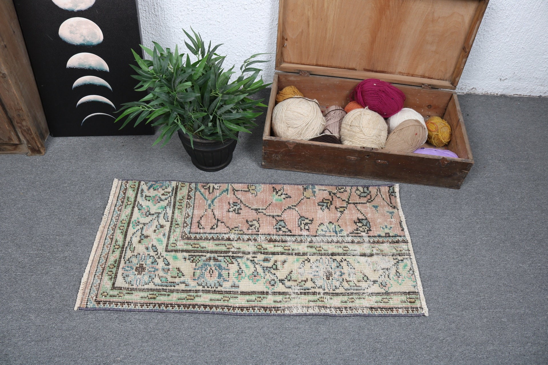 1.6x3.3 ft Küçük Halılar, Yeşil Anadolu Halıları, El Dokuma Halılar, Modern Halı, Vintage Halılar, Türk Halısı, Küçük Boho Halısı, Küçük Vintage Halılar