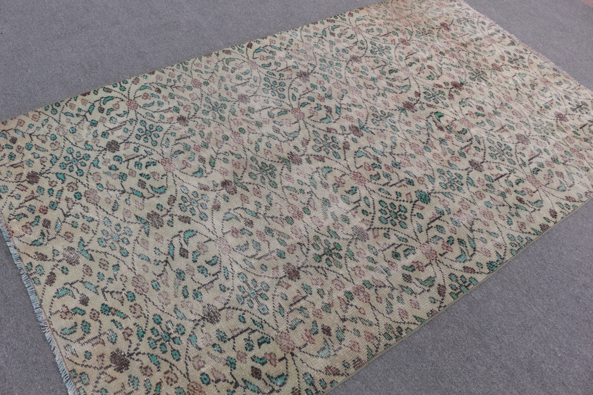 Floor Rug, Aztec Rugs, Turkish Rug, Green Anatolian Rugs, Moroccan Rug, Vintage Rug, Rugs for Floor, 4.6x7.6 ft Area Rug, Bedroom Rugs