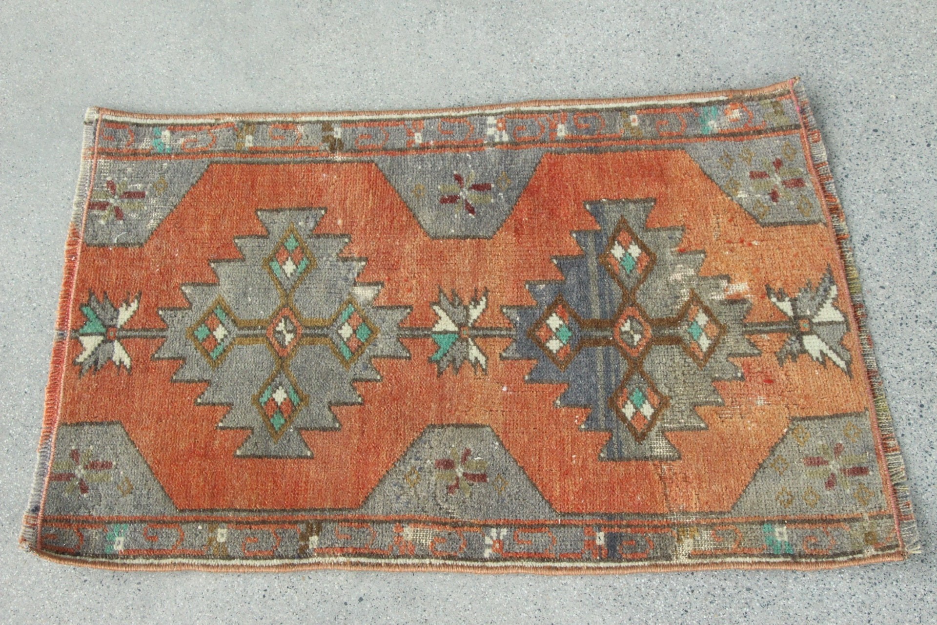 Turkish Rug, Bath Rug, Handmade Rugs, Vintage Rug, Oriental Rug, Orange Antique Rugs, Bathroom Rug, 1.6x2.3 ft Small Rug, Home Decor Rug