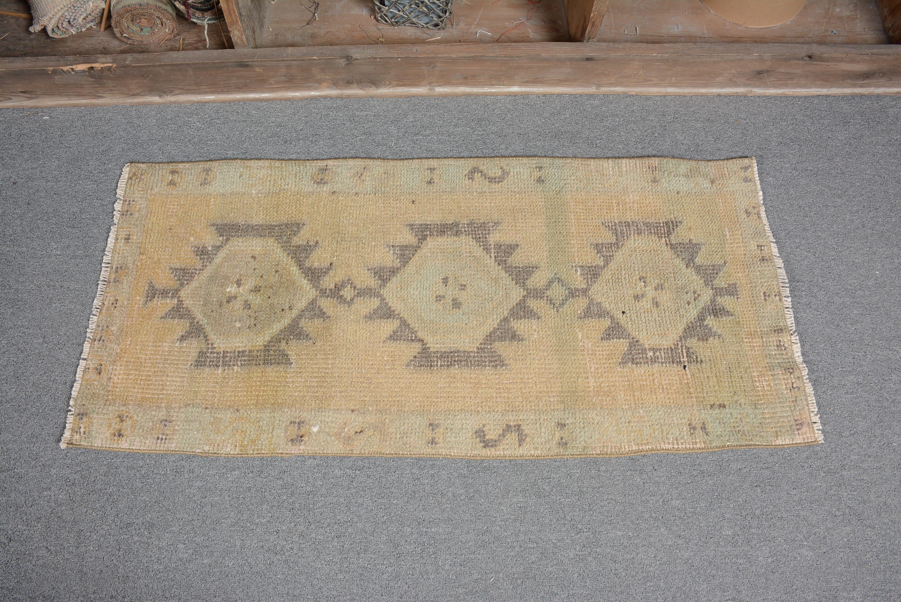 Old Rug, Moroccan Rug, Home Decor Rug, 1.5x3.3 ft Small Rug, Vintage Rug, Turkish Rug, Brown Oriental Rug, Bedroom Rugs, Door Mat Rugs