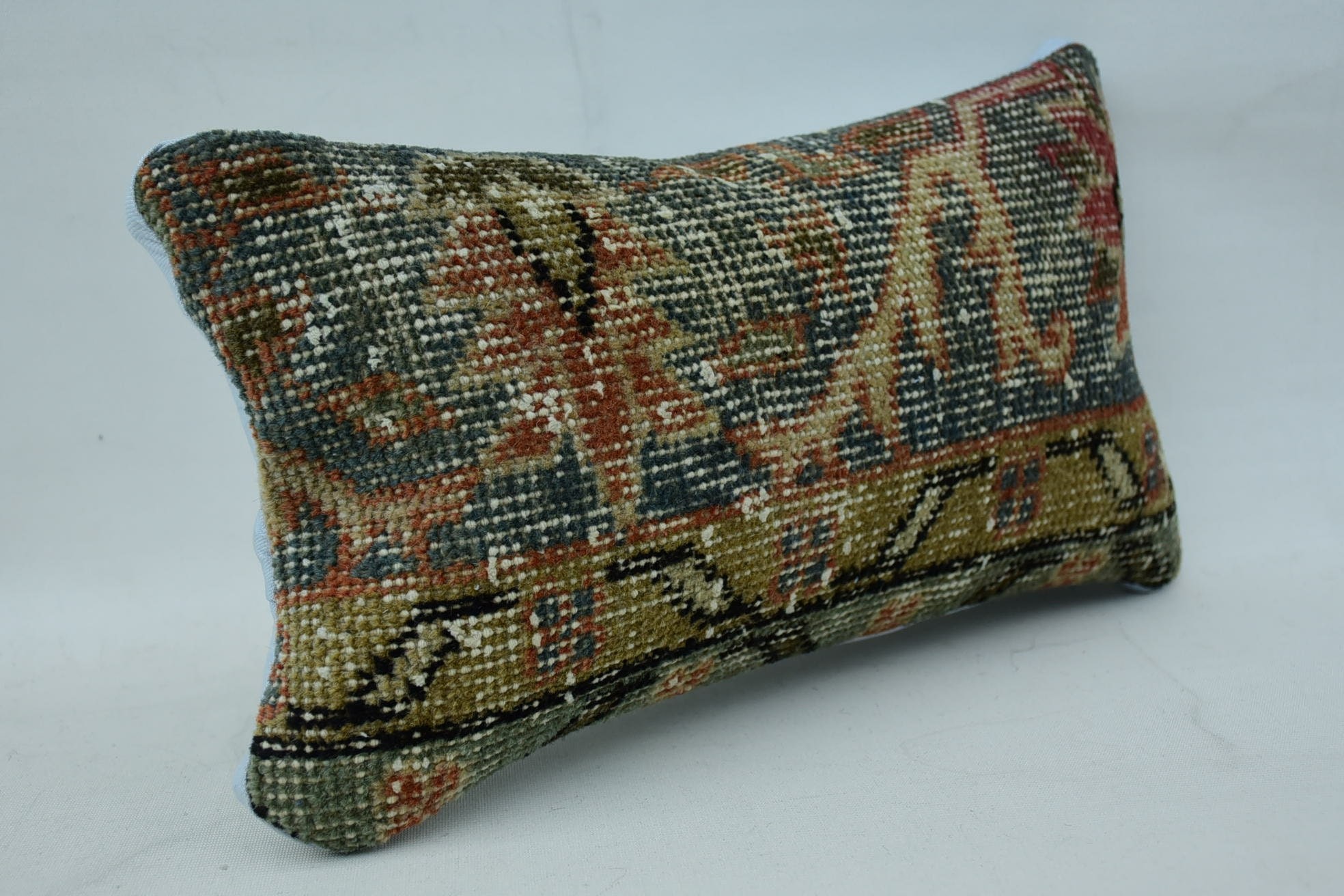 Gift Pillow, 8"x16" Brown Pillow Sham, Kilim Pillow Cover, Vintage Kilim Throw Pillow, Colorful Pillow Cover, Decorative Bolster Cushion