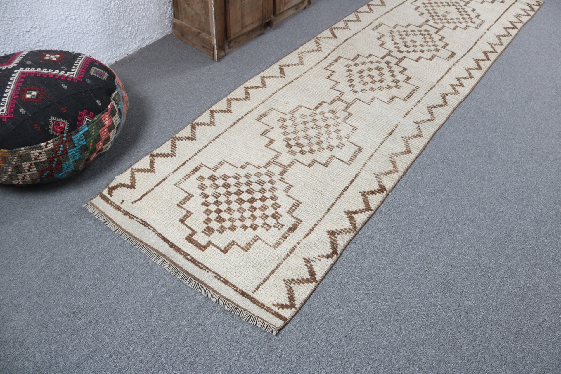 2.9x10.3 ft Runner Halı, Türk Halıları, Mutfak Halıları, Vintage Halılar, Bohem Halı, Bej El Dokuma Halılar, Boho Halılar, Oushak Halılar, El Dokuma Halı