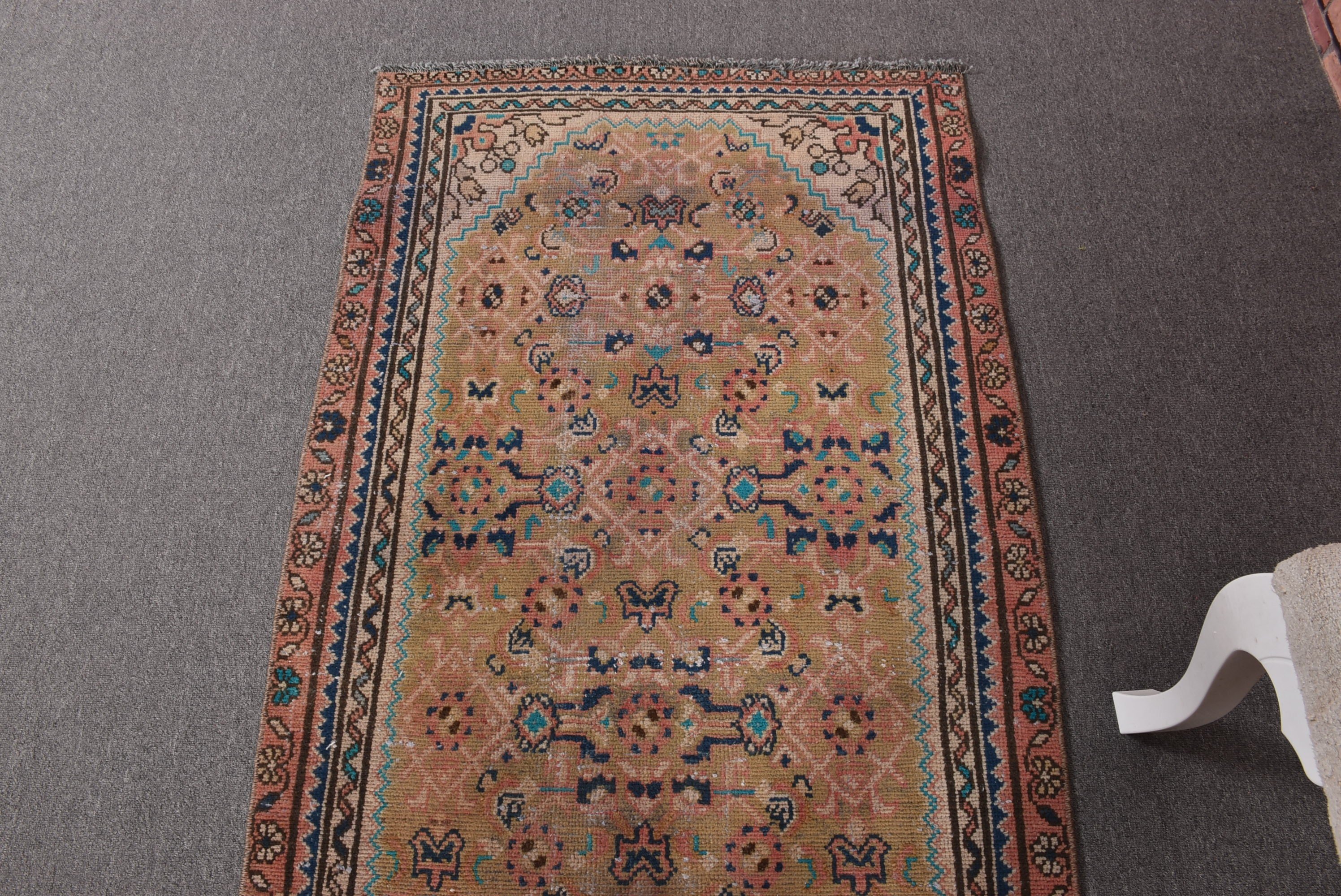 2.8x9.2 ft Yolluk Halıları, Türk Halıları, Vintage Halı, Merdiven Halıları, Geometrik Halı, Yeşil Geometrik Halılar, Düz Dokuma Halılar, Mutfak Halısı