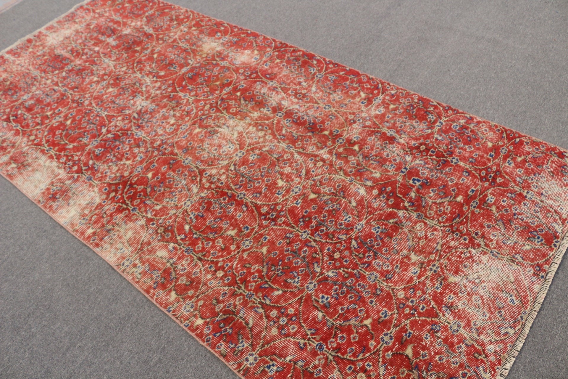 Oushak Rug, Kitchen Rug, Red Wool Rug, Vintage Rugs, Turkish Rug, 4.1x8.5 ft Area Rug, Rugs for Nursery, Wool Rug, Living Room Rugs