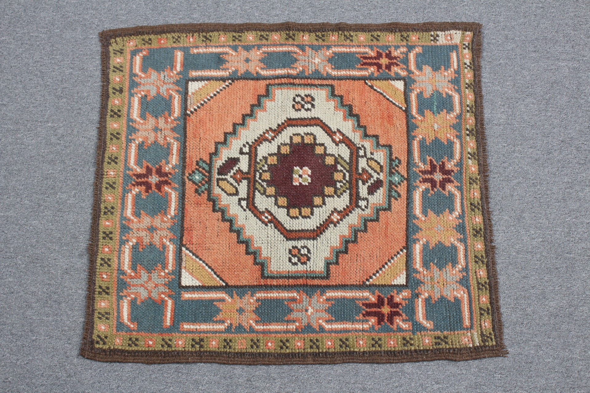 Mutfak Halısı, Banyo Halıları, Fas Halısı, Vintage Halı, Duvara Asılı Halılar, Türk Halısı, Turuncu 2.3x2.5 ft Küçük Halılar