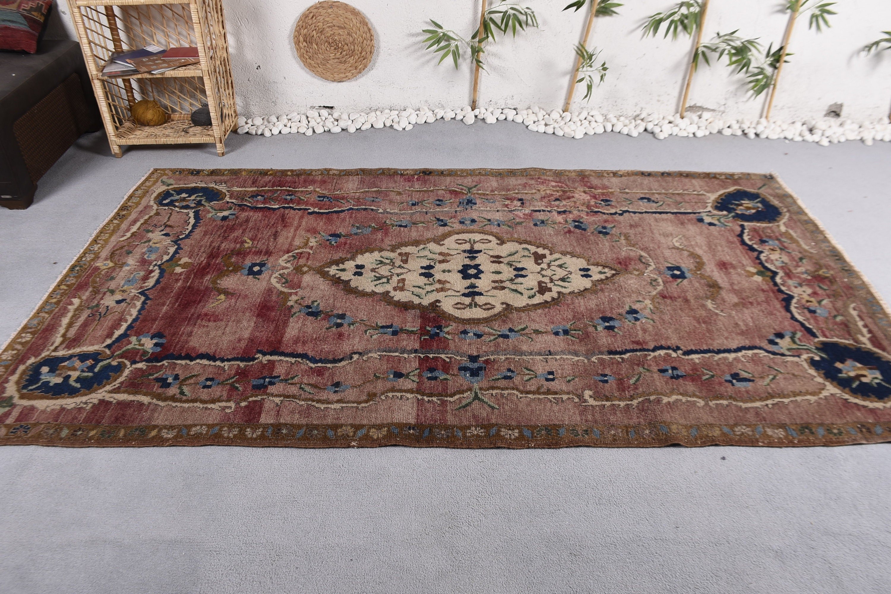 Oushak Halı, Vintage Halı, Oturma Odası Halıları, Türk Halıları, Vintage Dekor Halısı, Beyaz Yün Halısı, Yatak Odası Halısı, Yün Halıları, 4,9x8,7 ft Büyük Halı