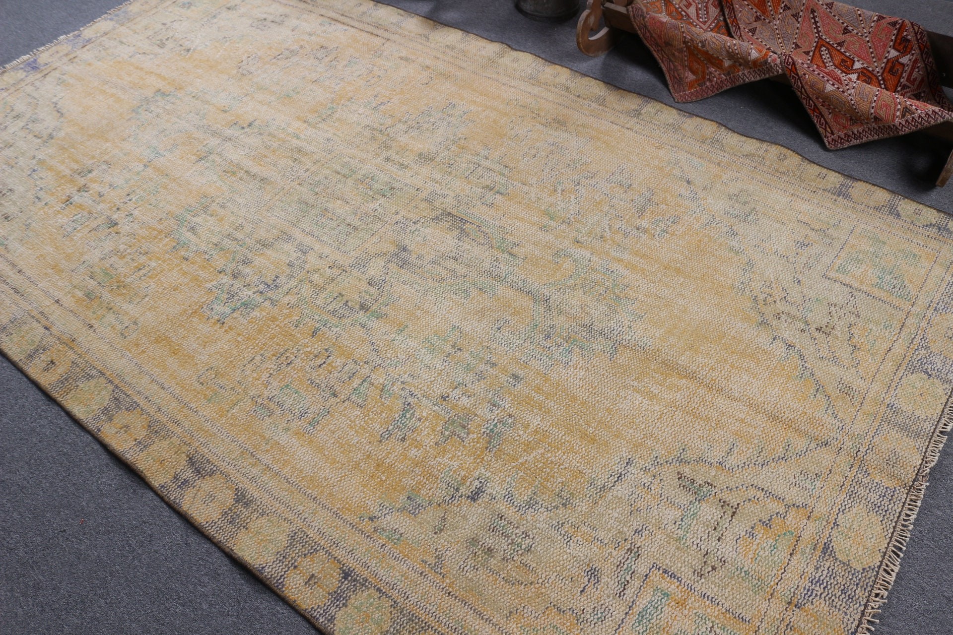 Old Rug, Turkish Rug, 4.9x8.7 ft Large Rugs, Living Room Rug, Dining Room Rug, Floor Rug, Yellow Home Decor Rug, Vintage Rug