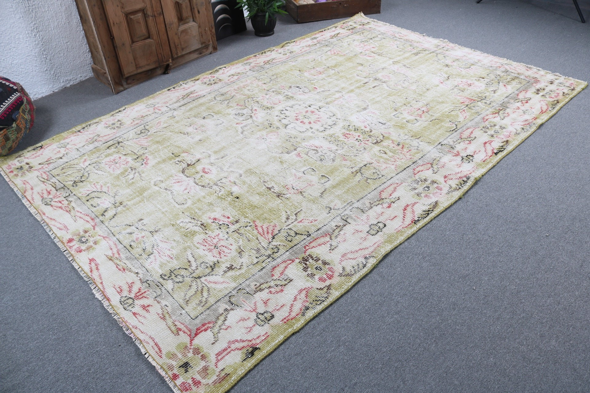 El Dokuma Halılar, Büyük Boho Halılar, 6.3x9.5 ft Büyük Halı, Anadolu Halıları, Yeşil Antika Halılar, Vintage Halı, Büyük Vintage Halılar, Türk Halısı