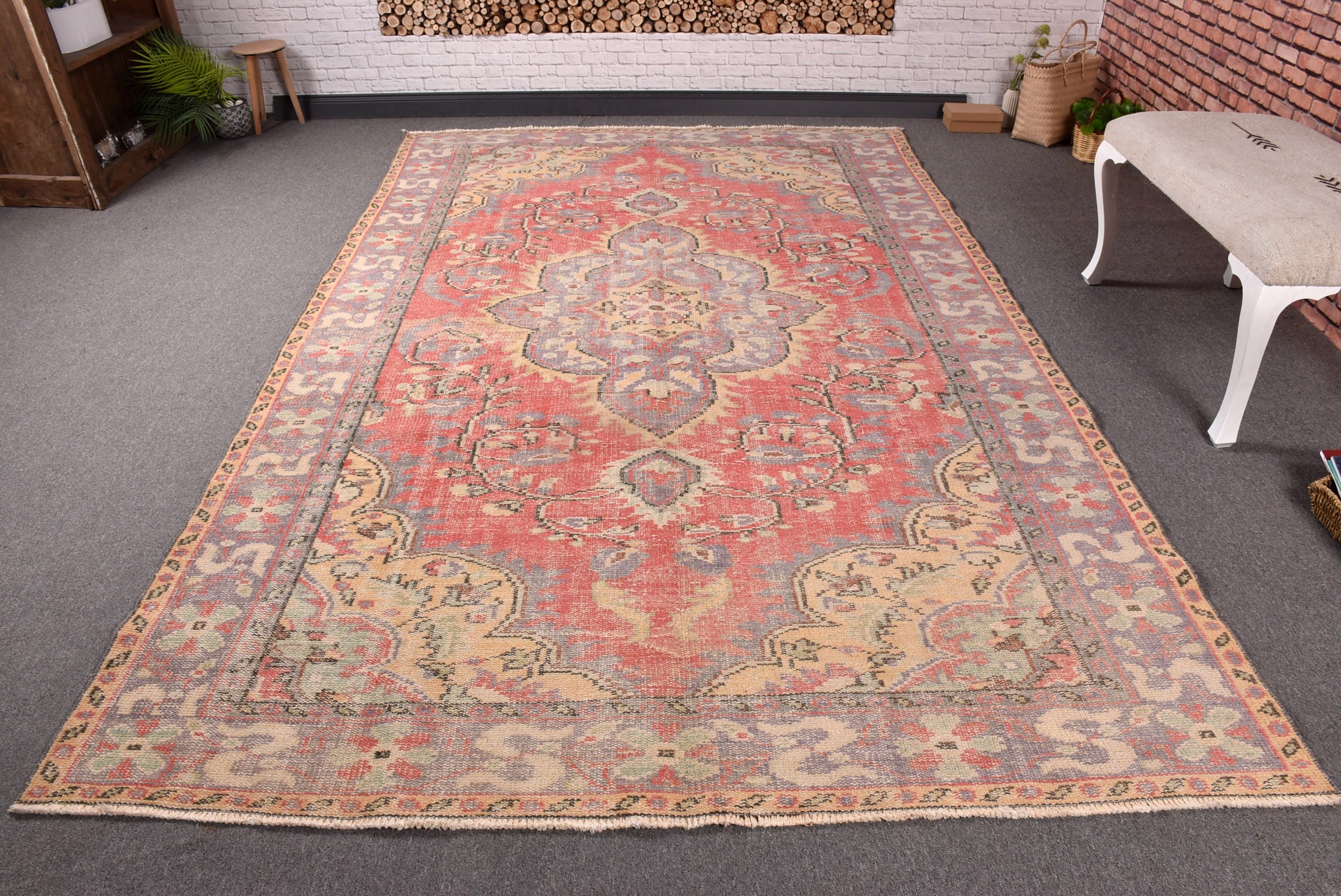 Vintage Halı, Lüks Halılar, Yemek Odası Halıları, Bej Mutfak Halıları, 6.2x10.2 ft Büyük Halılar, Geometrik Halılar, Büyük Vintage Halılar, Türk Halıları