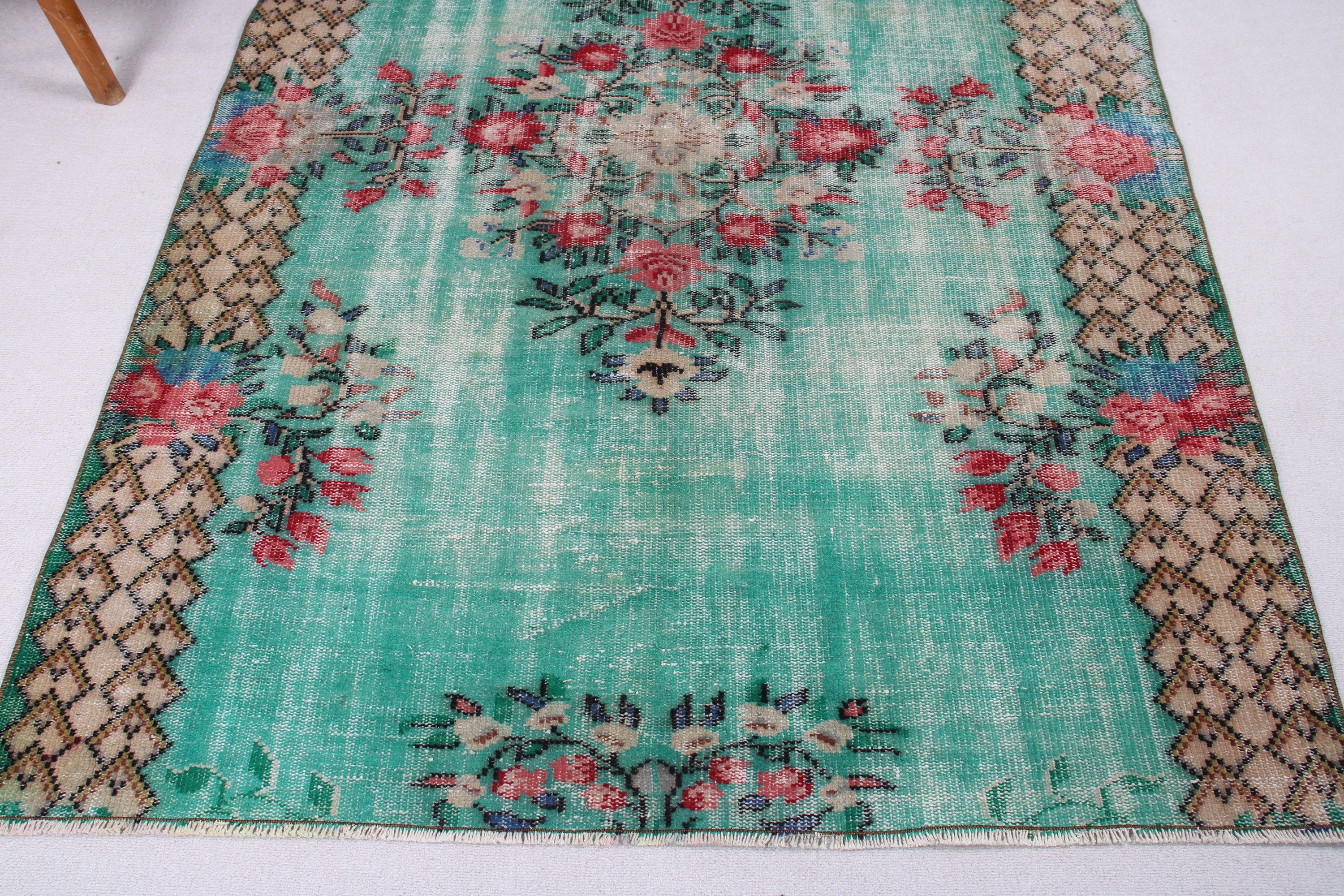 Boho Rugs, 5.1x6.7 ft Area Rugs, Vintage Rugs, Turkish Rug, Indoor Rug, Green Anatolian Rug, Antique Rug, Rugs for Dining Room, Luxury Rugs