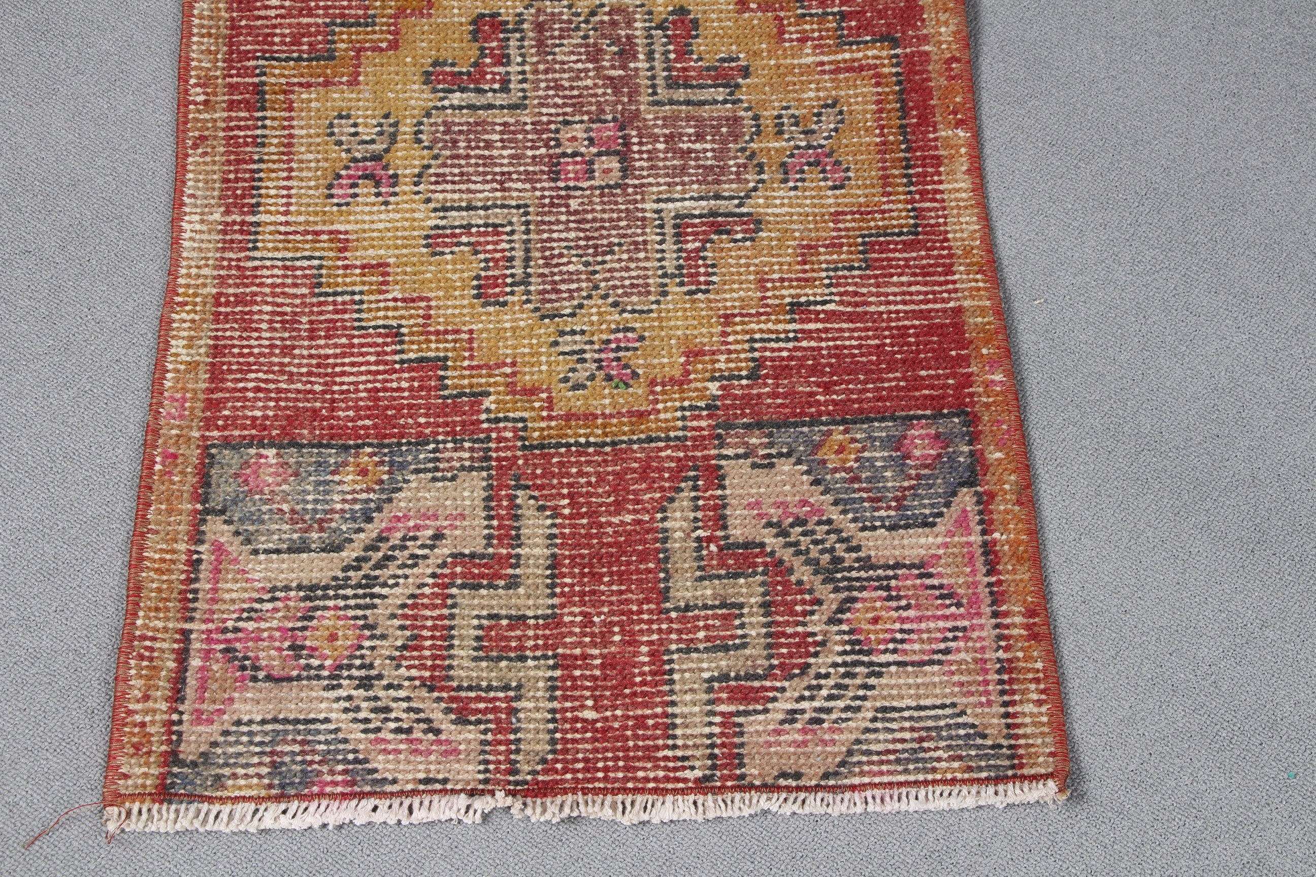 Anatolian Rug, Rugs for Car Mat, Vintage Rug, Bathroom Rugs, Cool Rugs, Red Floor Rug, 1.5x2.8 ft Small Rug, Turkish Rug, Car Mat Rugs