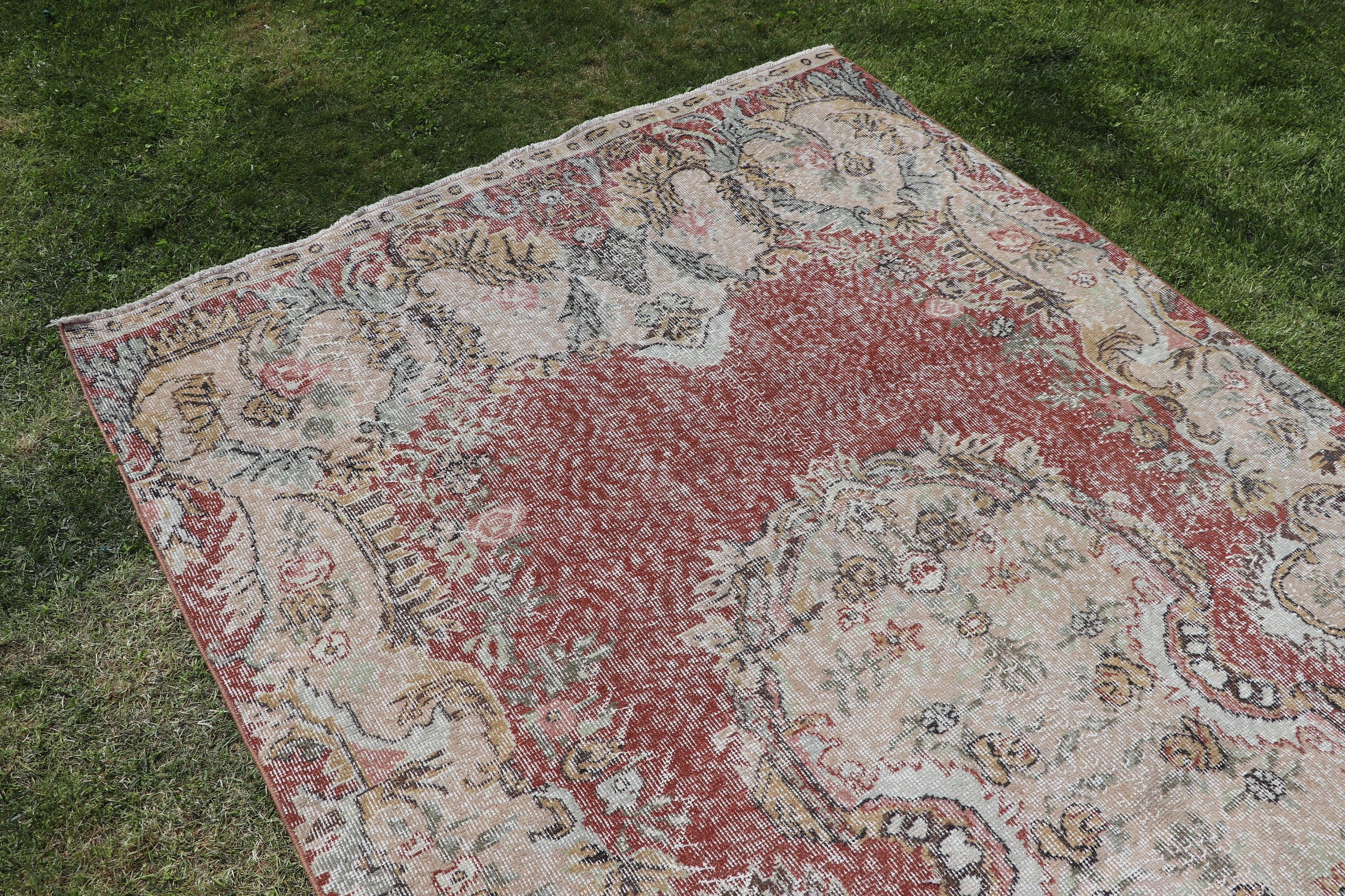 Red Neutral Rugs, Turkish Rug, Floor Rugs, Large Vintage Rug, Vintage Rug, Moroccan Rug, 5.1x9.3 ft Large Rug, Bedroom Rug, Outdoor Rug