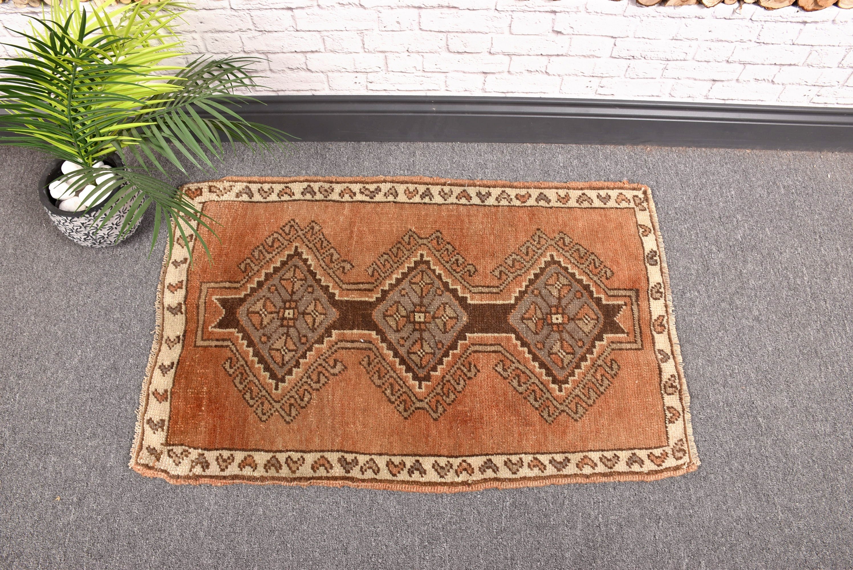 Turkish Rug, Small Boho Rug, Vintage Rug, Antique Rug, Wall Hanging Rugs, 1.9x2.9 ft Small Rugs, Brown Handwoven Rug