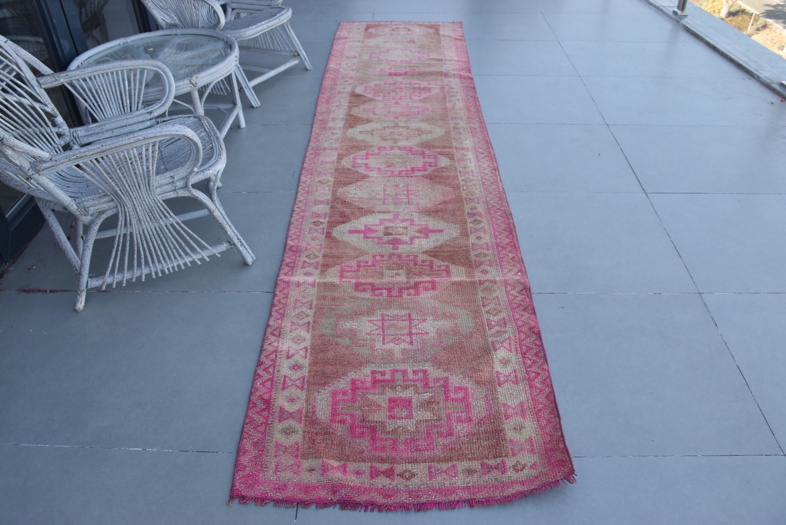 Turkish Rug, Bedroom Rugs, Kitchen Rug, 2.7x11.5 ft Runner Rug, Hallway Rugs, Vintage Rug, Rugs for Kitchen, Cool Rug, Pink Anatolian Rugs