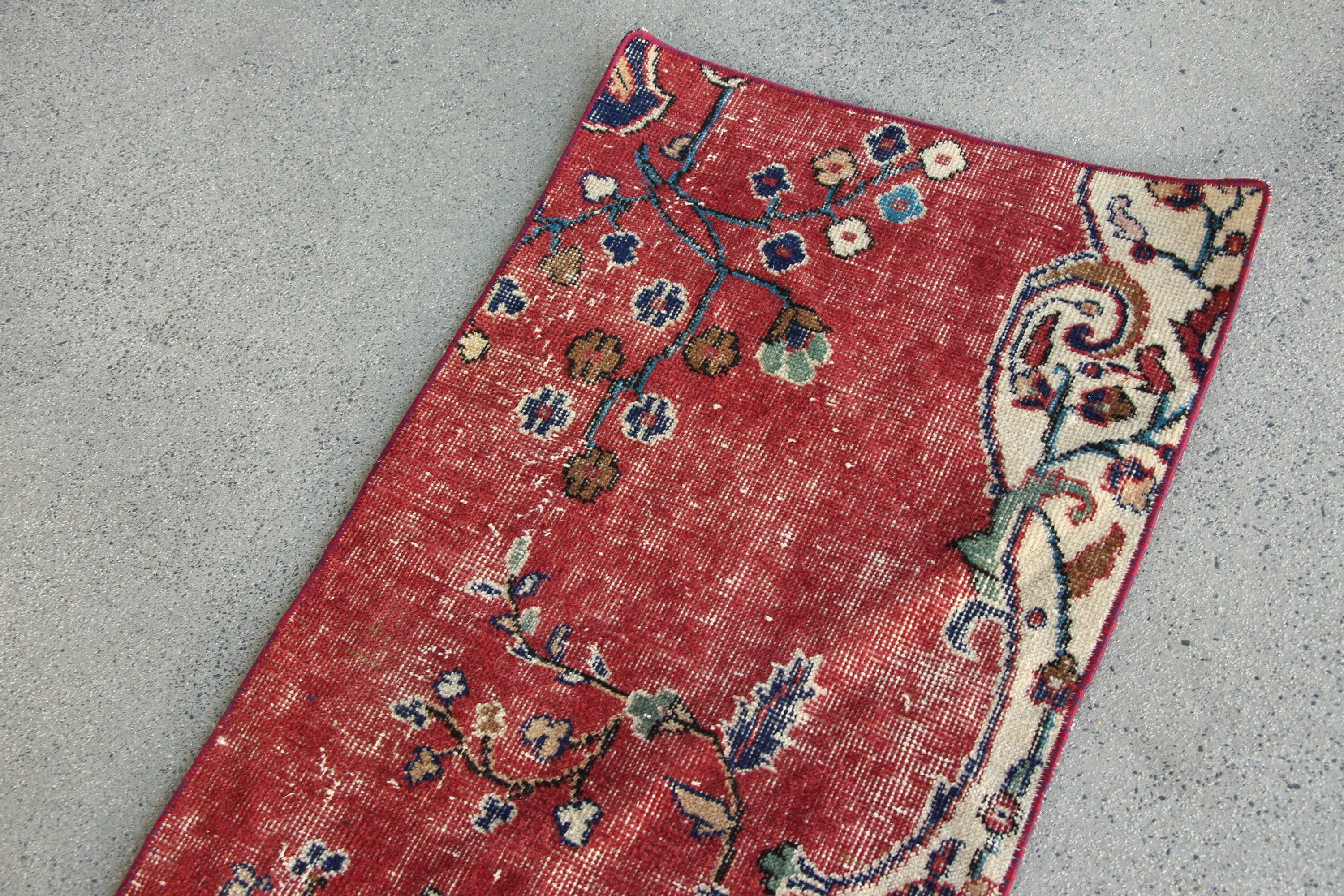 Floor Rug, Oushak Rug, Red  1.9x3.8 ft Small Rug, Bathroom Rug, Door Mat Rugs, Turkish Rug, Rugs for Bathroom, Vintage Rugs