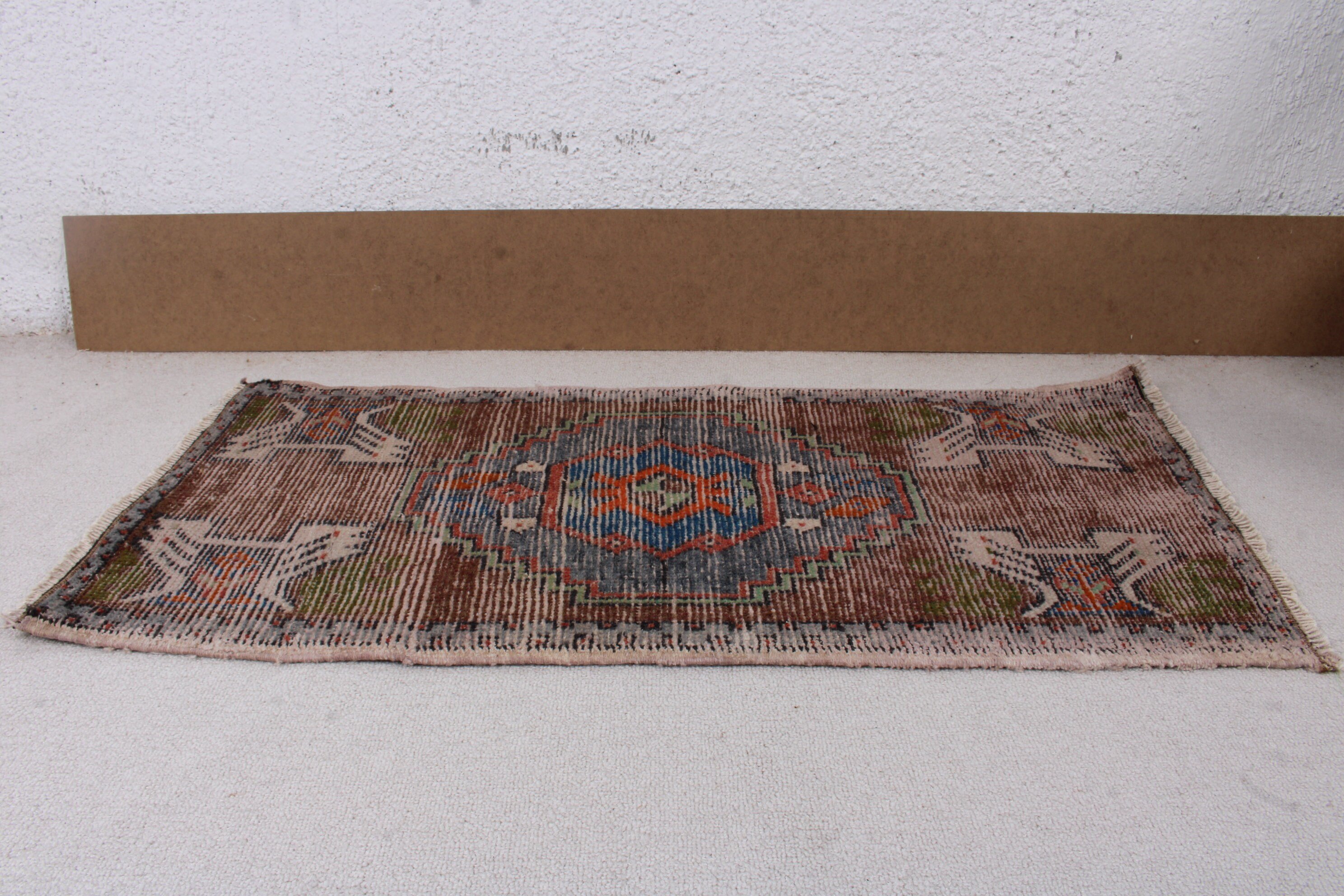 Duvara Asılı Halı, Mutfak Halıları, Türk Halısı, Vintage Halı, Küçük Vintage Halılar, Boho Halı, Kahverengi Soğuk Halı, 1.6x3.4 ft Küçük Halılar