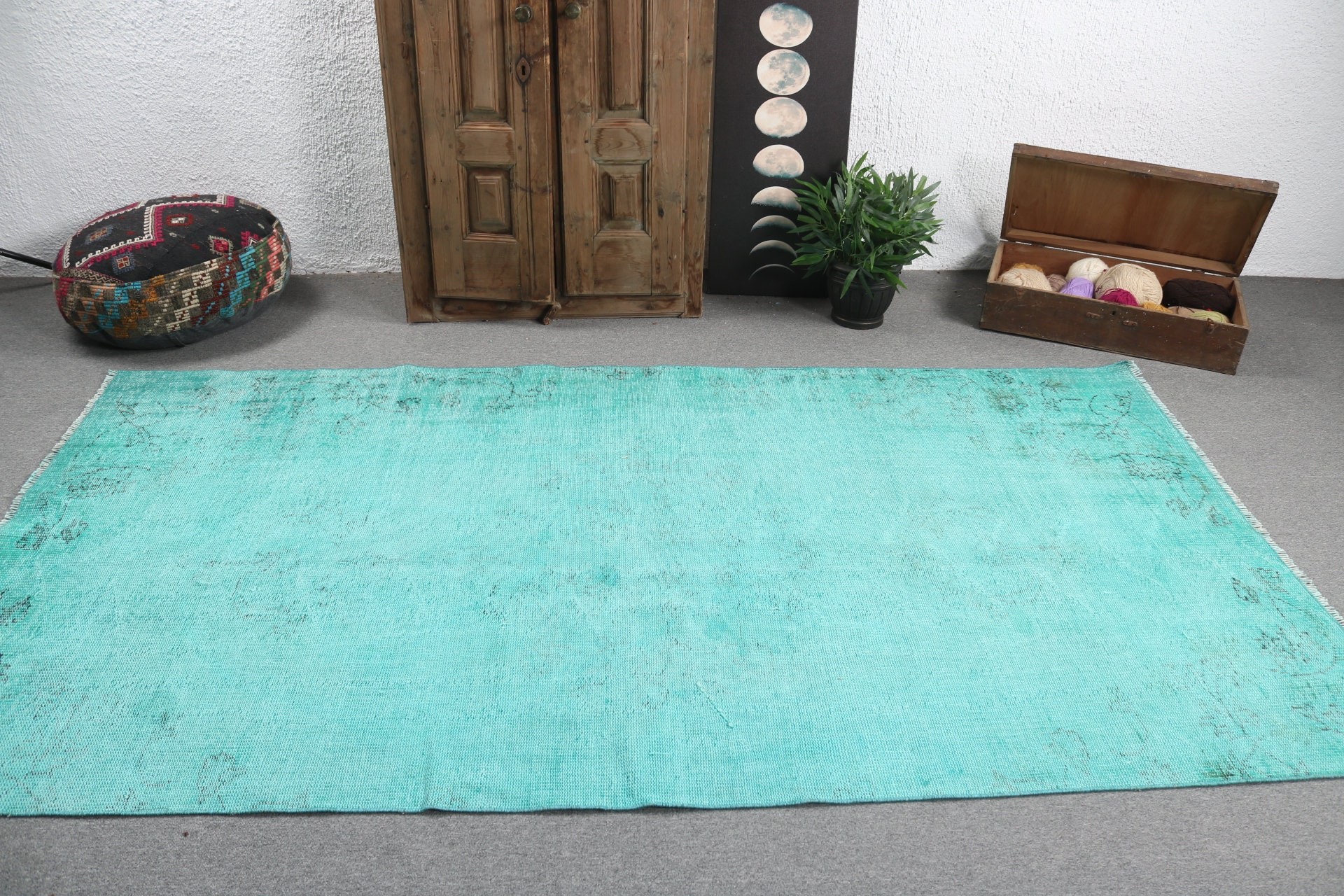 Large Boho Rug, 4.9x9 ft Large Rugs, Vintage Rug, Green Oushak Rugs, Wool Rug, Turkish Rugs, Rugs for Bedroom, Salon Rug