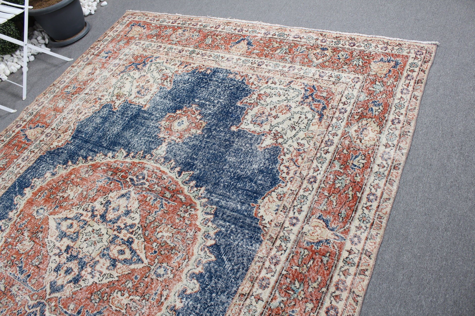 Bedroom Rug, Turkish Rug, Cute Rug, Vintage Rugs, Dining Room Rugs, Living Room Rugs, 7x10.5 ft Oversize Rug, Blue Oushak Rug, Antique Rug