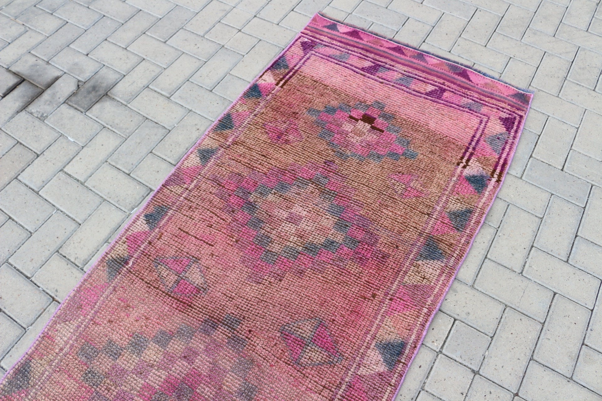 Vintage Rug, 2.8x10.2 ft Runner Rugs, Antique Rugs, Cool Rug, Stair Rugs, Pink Anatolian Rugs, Rugs for Hallway, Turkish Rug, Hallway Rug