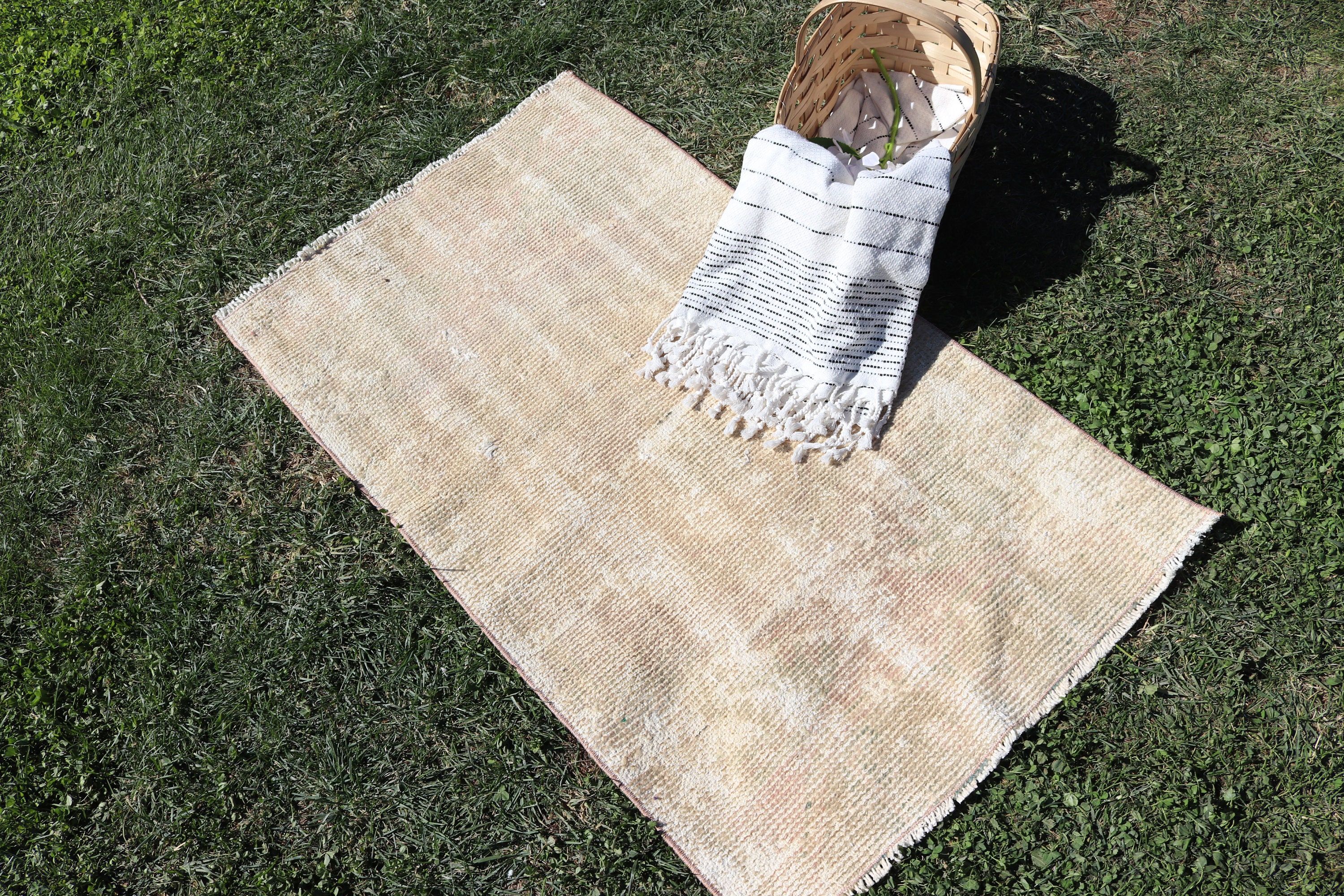 Organic Rugs, Vintage Rug, 2.2x3.8 ft Small Rug, Door Mat Rugs, Nursery Rugs, Handwoven Rugs, Wool Rugs, Turkish Rug, Beige Handwoven Rugs