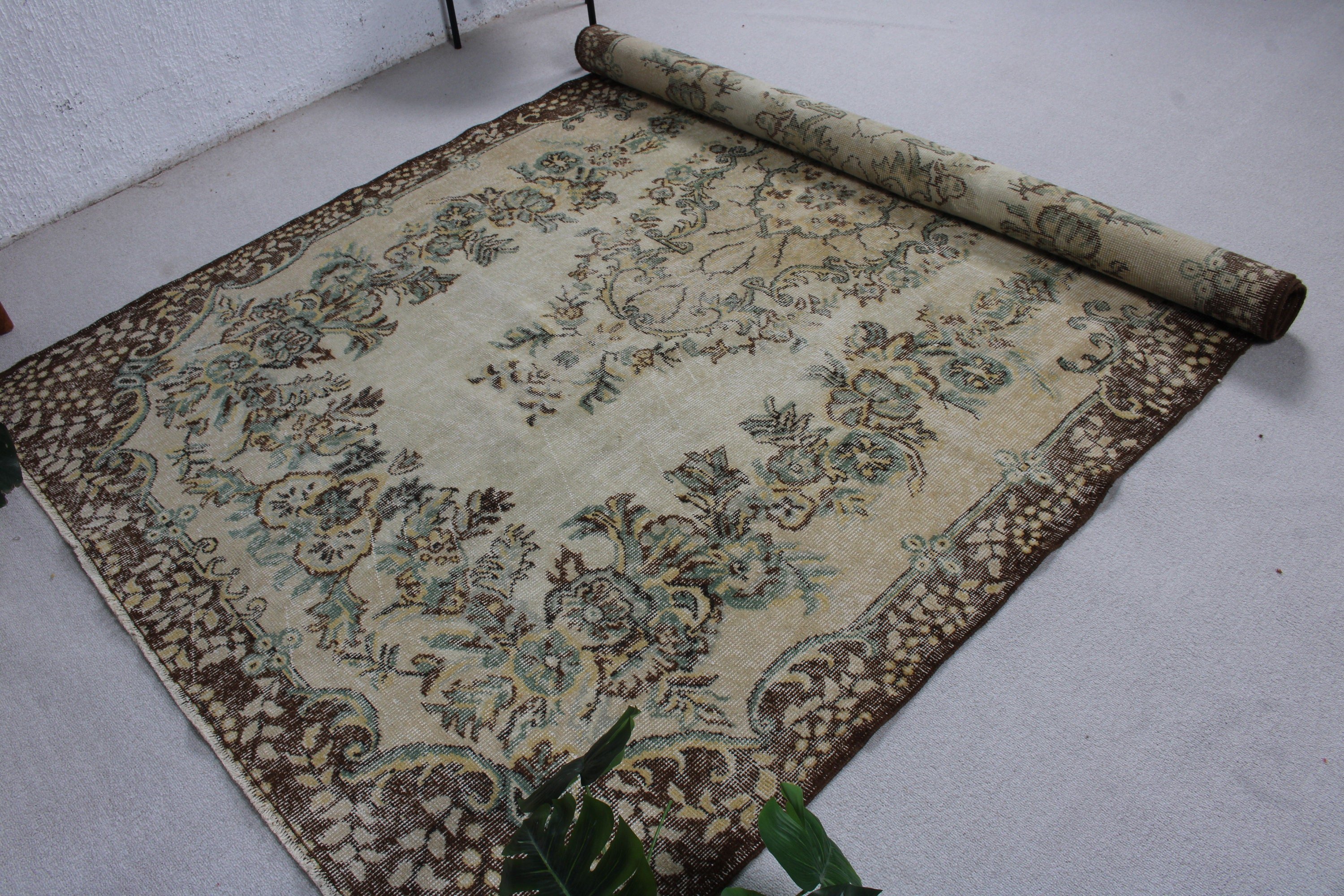 5.8x10 ft Large Rugs, Antique Rugs, Turkish Rug, Dining Room Rug, Vintage Rug, Living Room Rugs, Brown Kitchen Rugs