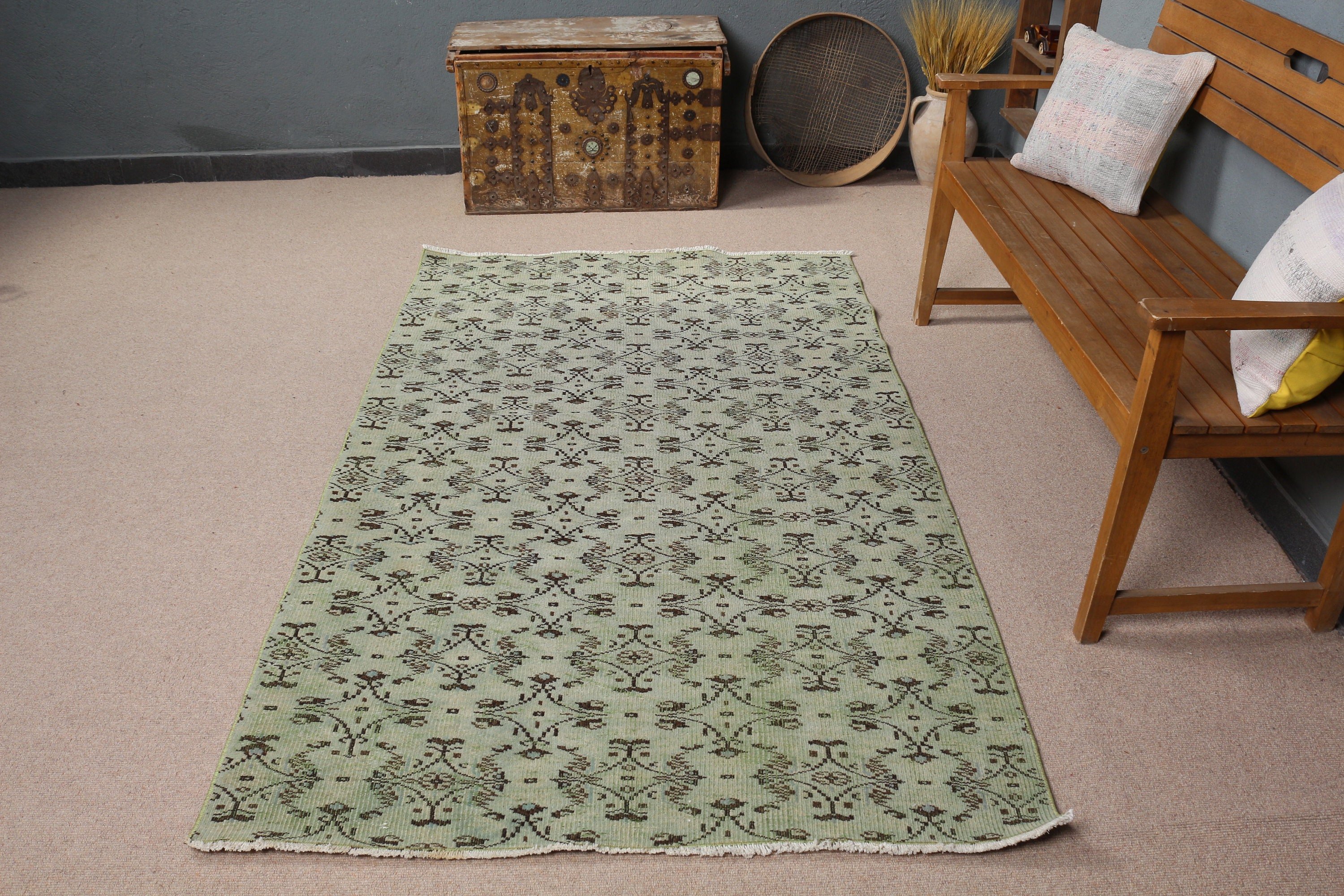 Vintage Rugs, Cute Rug, Kitchen Rug, Rugs for Kitchen, Green Antique Rug, Oushak Rugs, Turkish Rug, 4.1x6.7 ft Area Rug, Living Room Rug