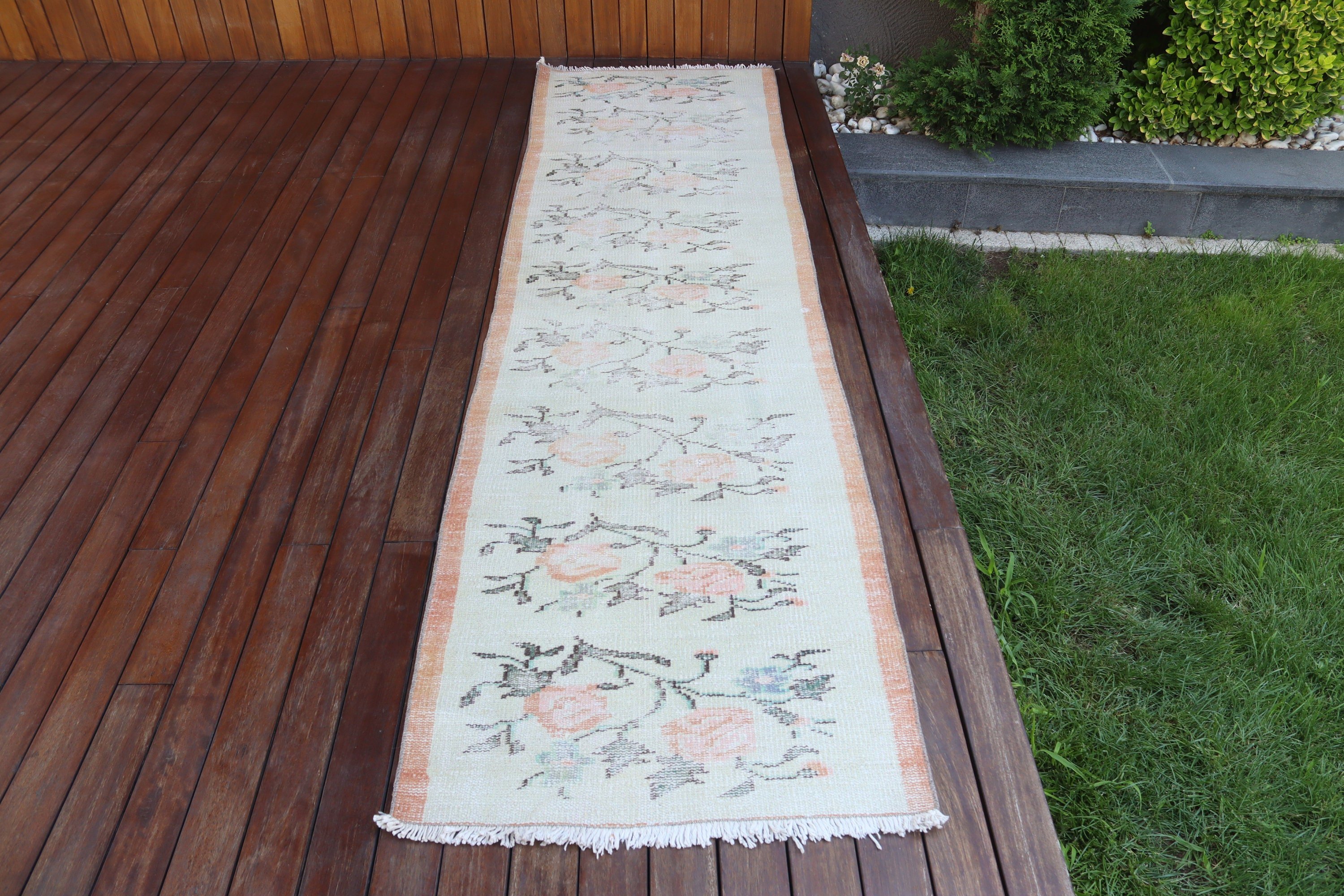 Merdiven Halıları, Oryantal Halı, Türk Halısı, Bej 2.5x9.4 ft Runner Halıları, Beni Ourain Runner Halısı, Antika Halı, Vintage Halı