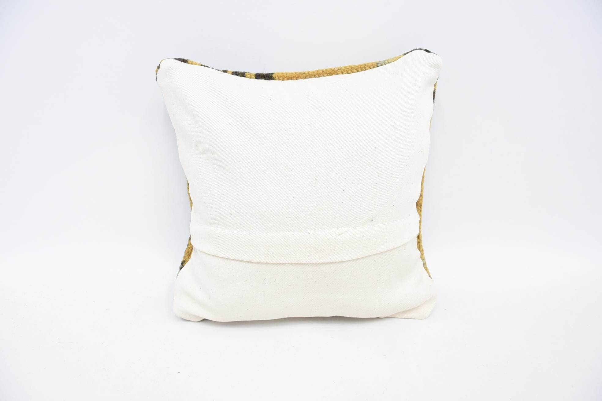 Kilim Cushion Sham, Ethnical Kilim Rug Pillow, Kilim Pillow Cover, 12"x12" Yellow Cushion Cover, Vintage Pillow, Car Cushion Cover