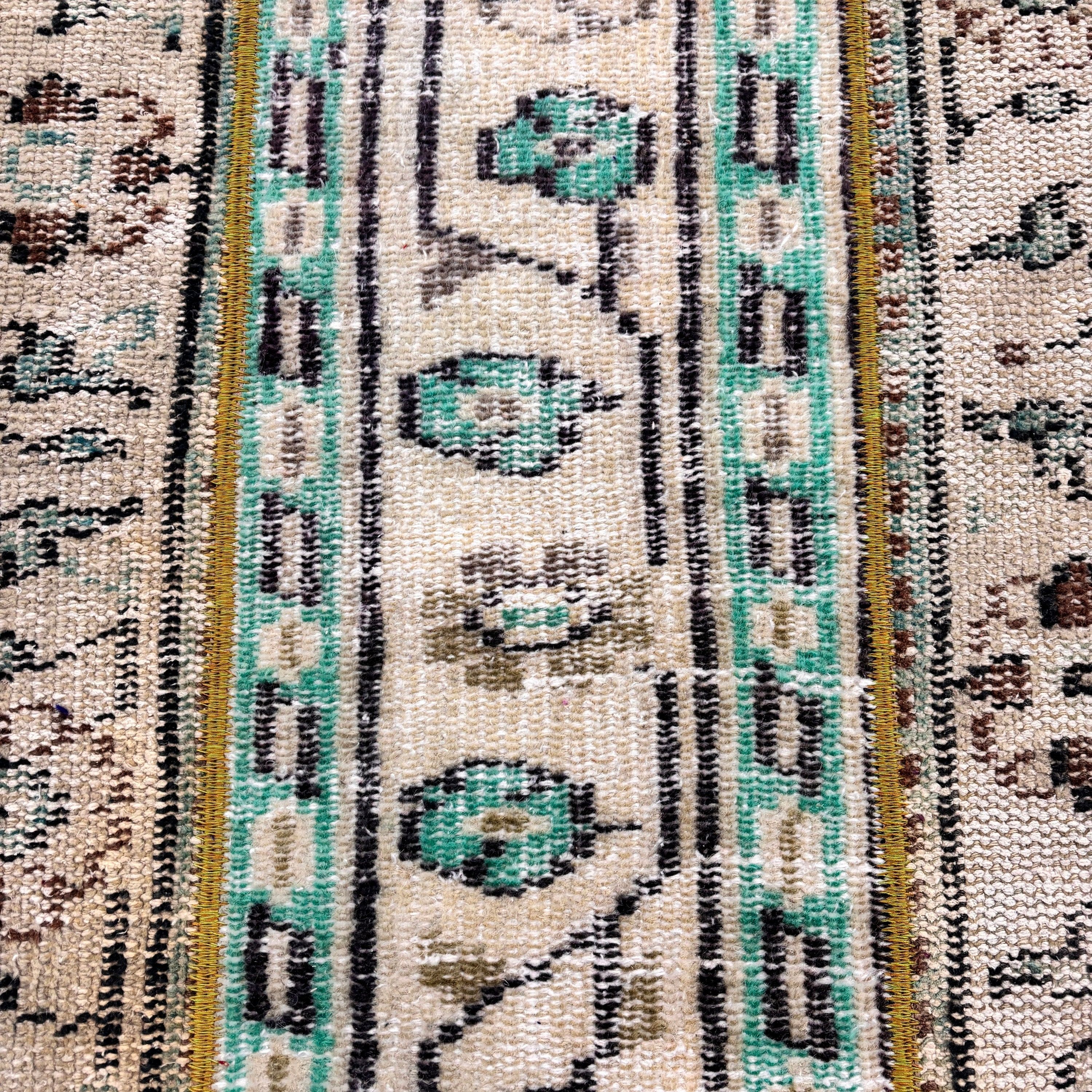 Banyo Halıları, Anadolu Halıları, Yeşil Geometrik Halılar, Küçük Boho Halıları, Türk Halıları, Vintage Halı, 2x3,7 ft Küçük Halı, Mutfak Halısı