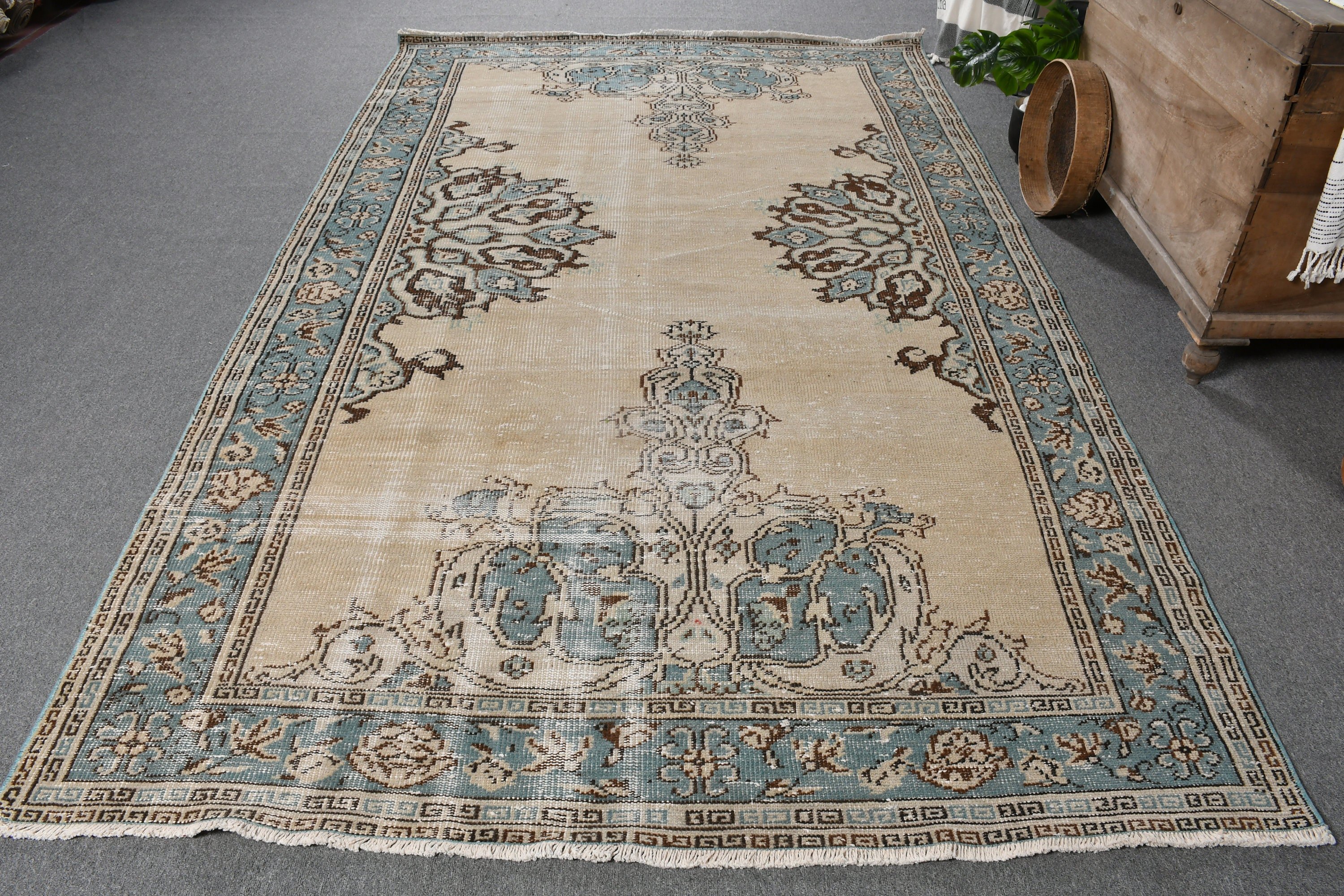 Turkish Rug, Home Decor Rug, Dining Room Rug, 6.1x10.2 ft Large Rugs, Oriental Rugs, Rugs for Salon, Vintage Rugs, Beige Bedroom Rug