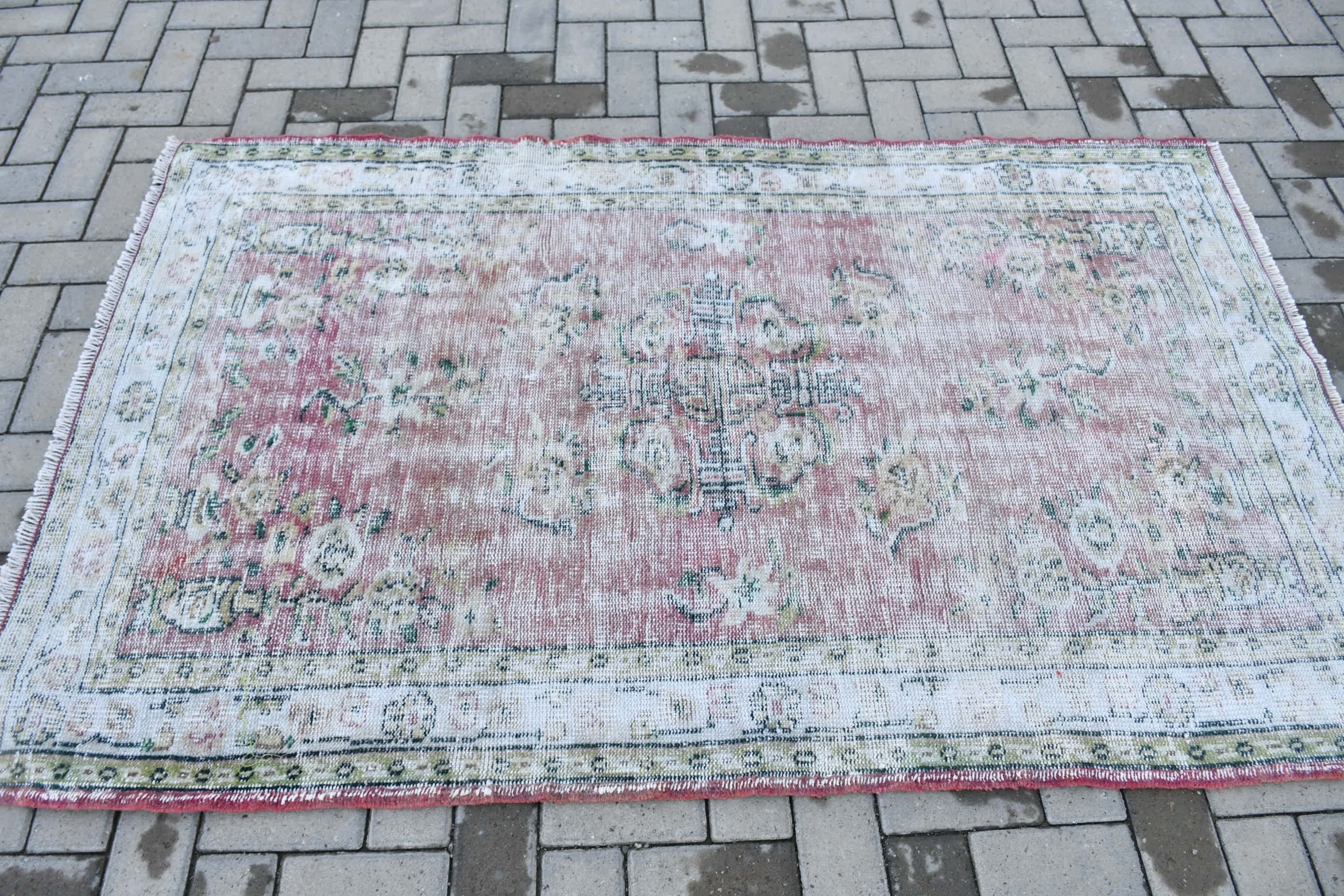 Rugs for Living Room, Red Anatolian Rug, 4x6.3 ft Area Rug, Vintage Decor Rugs, Turkish Rug, Bedroom Rug, Vintage Rugs, Kitchen Rug