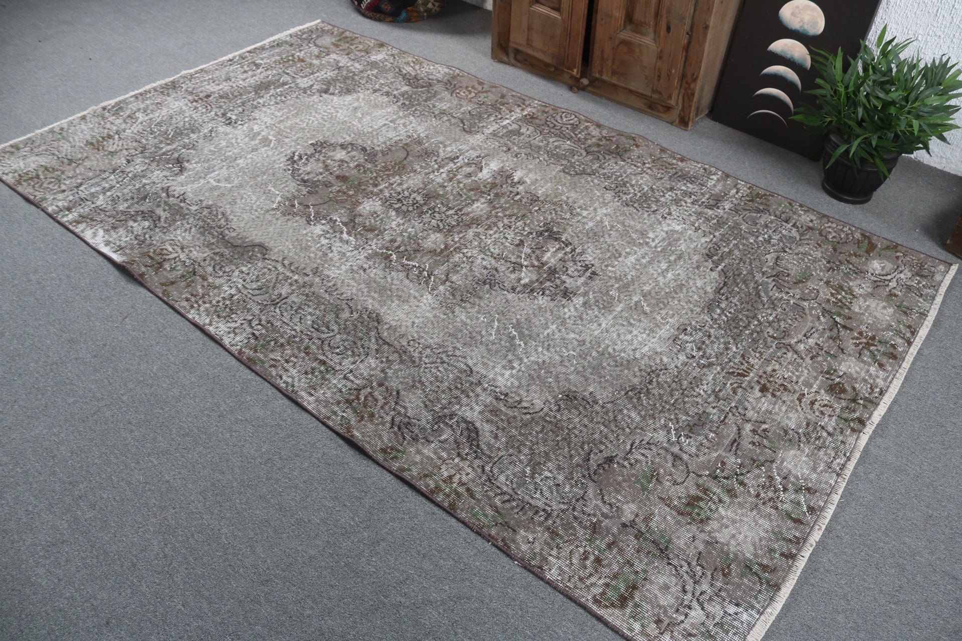 Luxury Rug, Gray Oushak Rug, Anatolian Rug, Turkish Rug, Bedroom Rug, Vintage Rugs, Salon Rugs, 4.9x8.6 ft Large Rug, Large Boho Rugs