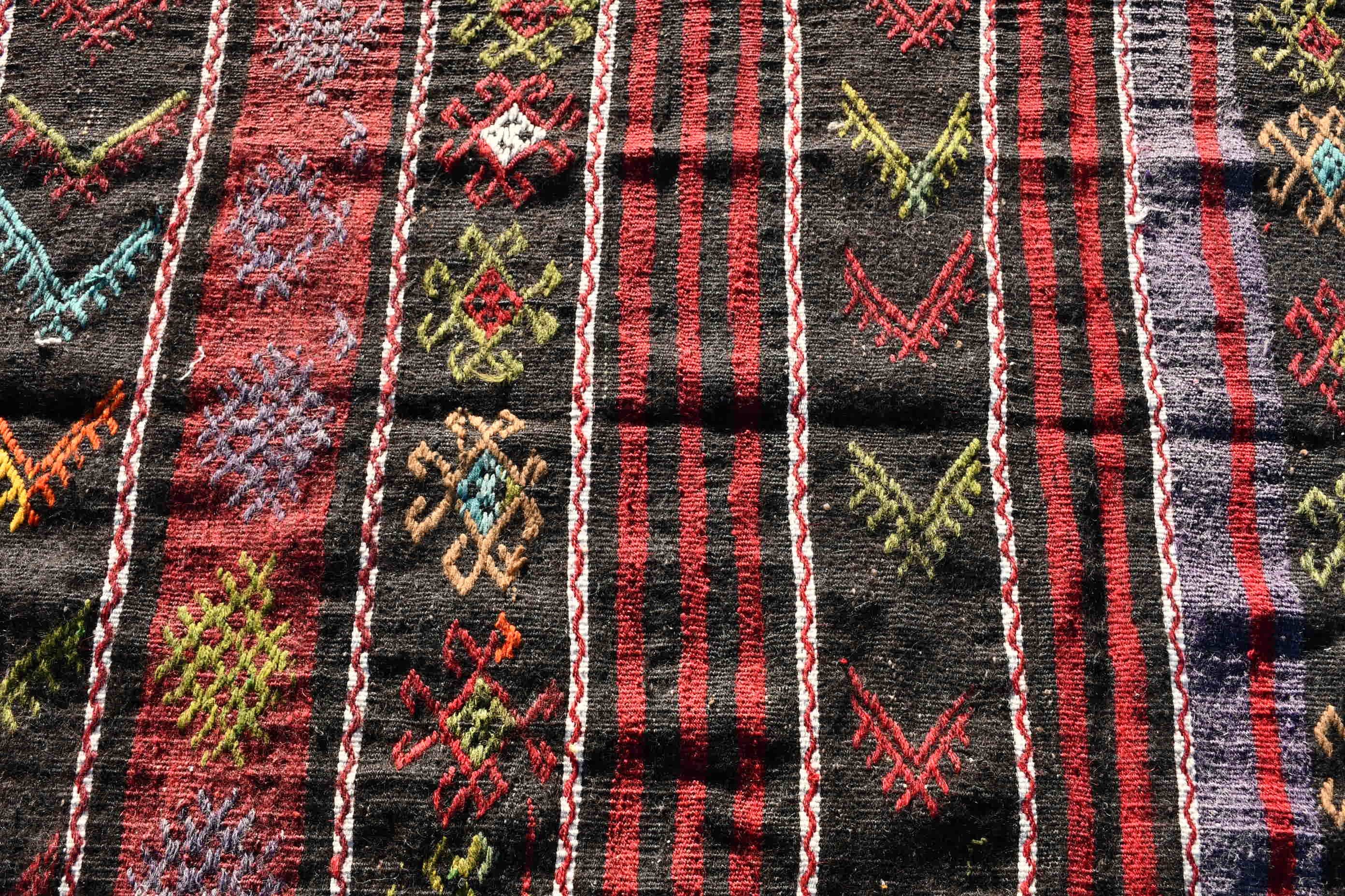 Yolluk Kilim, Türk Kilim, Merdiven Kilim, Anadolu Kilim, Siyah Fas Kilim, 100x330 cm Yolluk Kilim, Mutfak Kilim, Mutfak Kilim