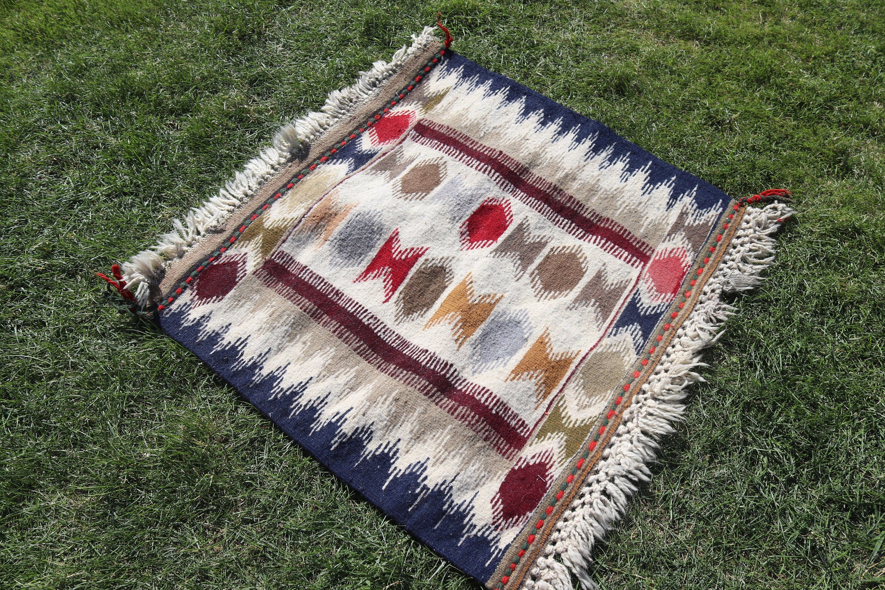 2.4x2.6 ft Small Rug, Home Decor Rug, Kitchen Rug, Kilim, Moroccan Rugs, Blue Neutral Rugs, Turkish Rugs, Nursery Rug, Vintage Rug