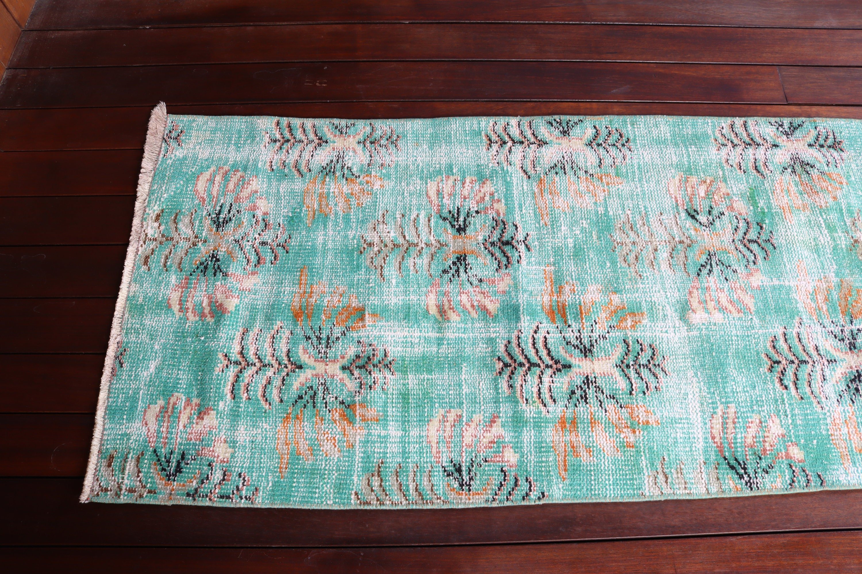 Ev Dekorasyonu Halıları, Merdiven Halısı, Vintage Halı, Türk Halısı, 2,2x7,8 ft Runner Halıları, Boho Halısı, Koridor Halıları, Yeşil Nötr Halı