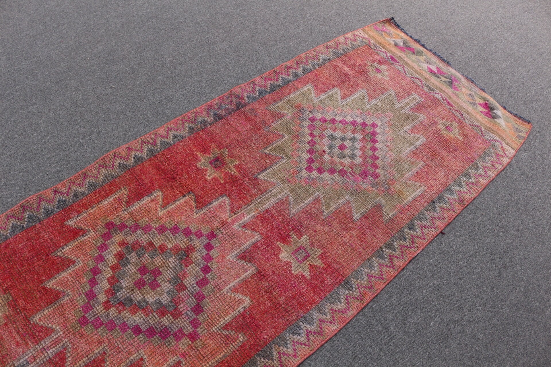 2.9x9.4 ft Runner Rug, Oriental Rugs, Pink Wool Rug, Flatweave Rug, Rugs for Corridor, Turkish Rug, Vintage Rug, Hallway Rug, Antique Rug