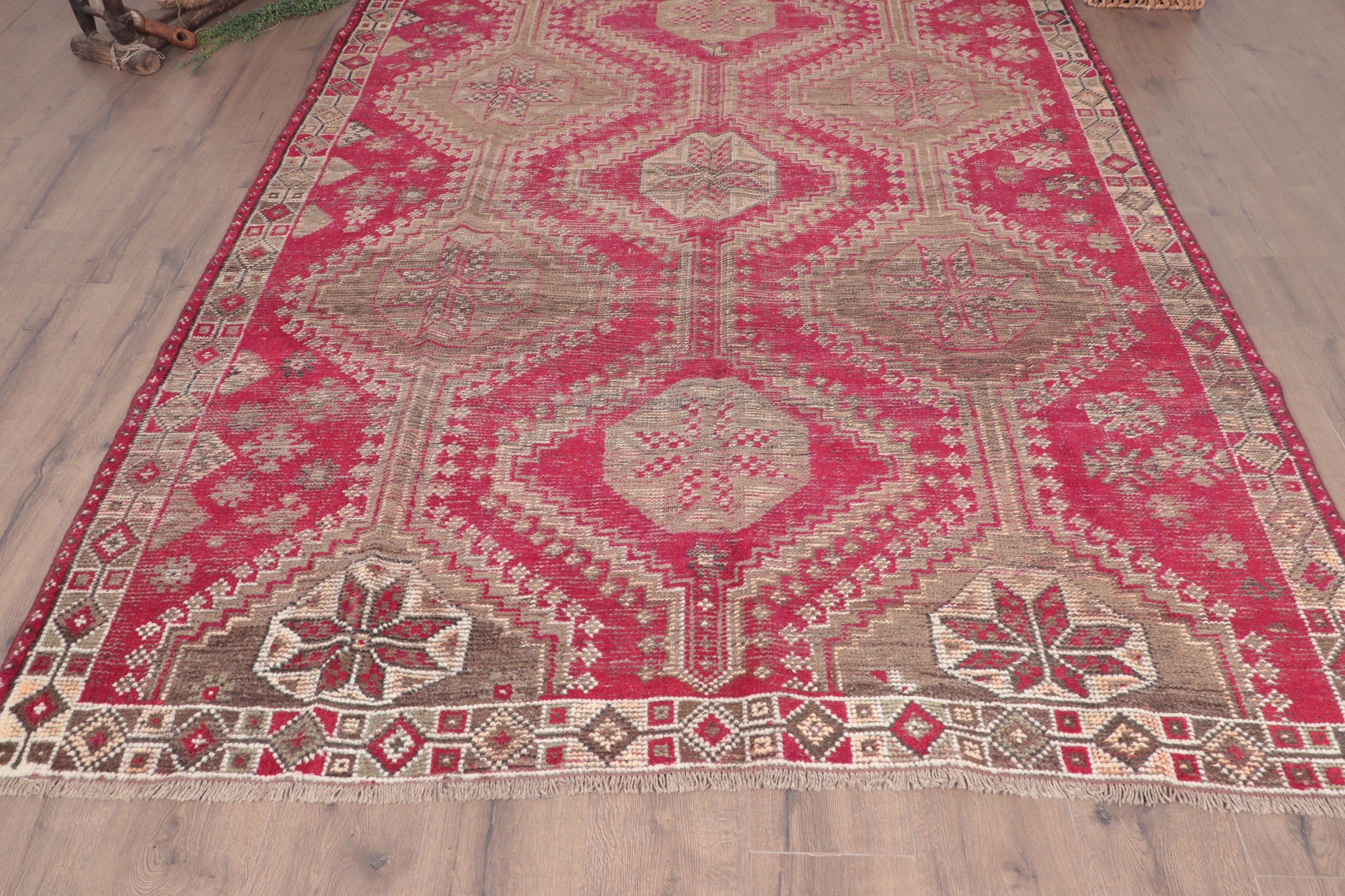 Modern Halı, Kahverengi El Dokuma Halı, Büyük Oushak Halı, Vintage Halı, Türk Halısı, Boho Halıları, 6.1x9.2 ft Büyük Halılar, Yün Halısı, Büyük Boho Halıları