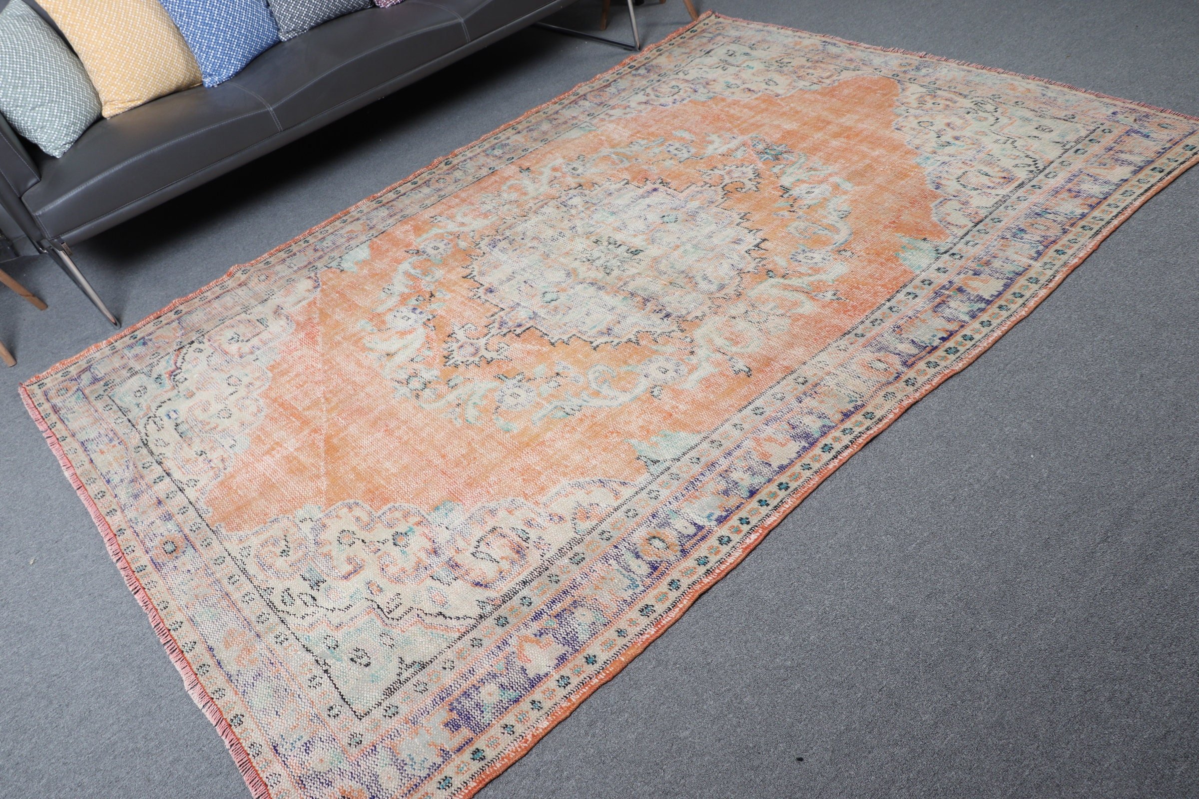 Rugs for Salon, Orange Floor Rug, Oriental Rug, Dining Room Rug, Salon Rugs, Vintage Rug, 5.9x8.5 ft Large Rugs, Turkish Rug