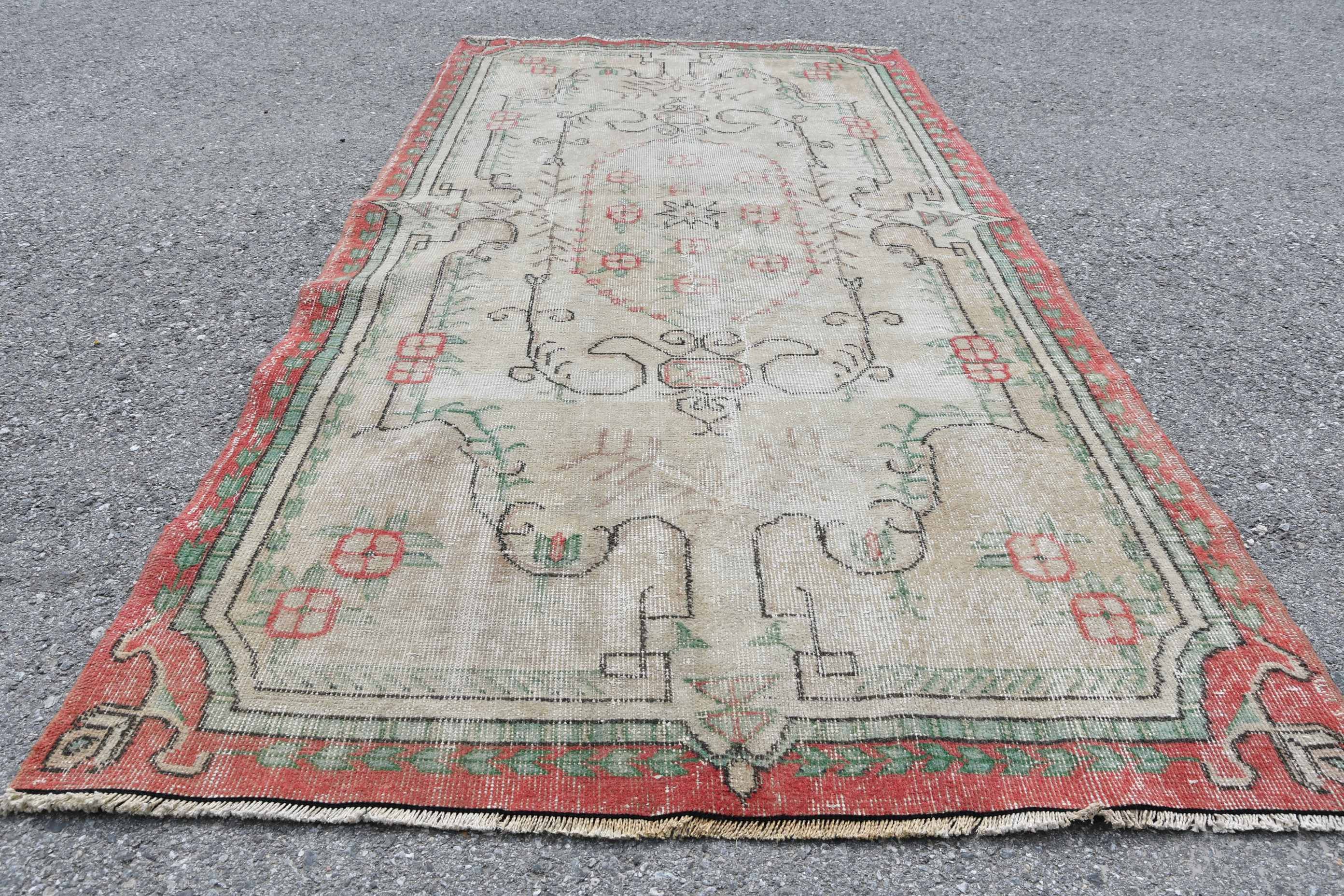 Oriental Rug, Rugs for Bedroom, Nursery Rugs, Vintage Rug, 3.7x7.3 ft Area Rug, Oushak Rug, Turkish Rug, Floor Rugs, Red Bedroom Rug