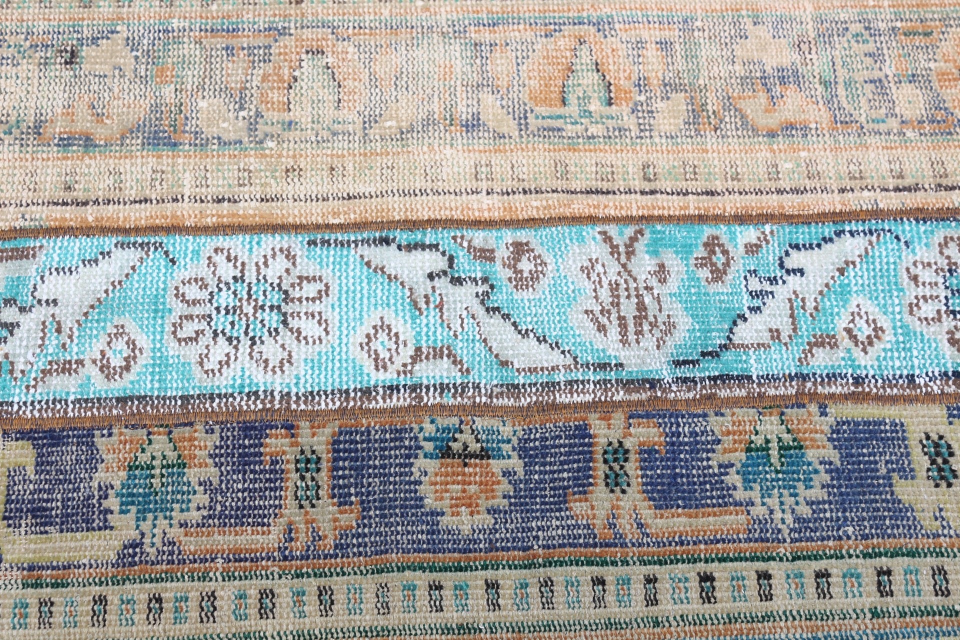 Blue Antique Rug, Abstract Rug, Vintage Rug, Turkish Rug, 2.4x6.5 ft Runner Rug, Stair Rugs, Rugs for Kitchen, Kitchen Rug