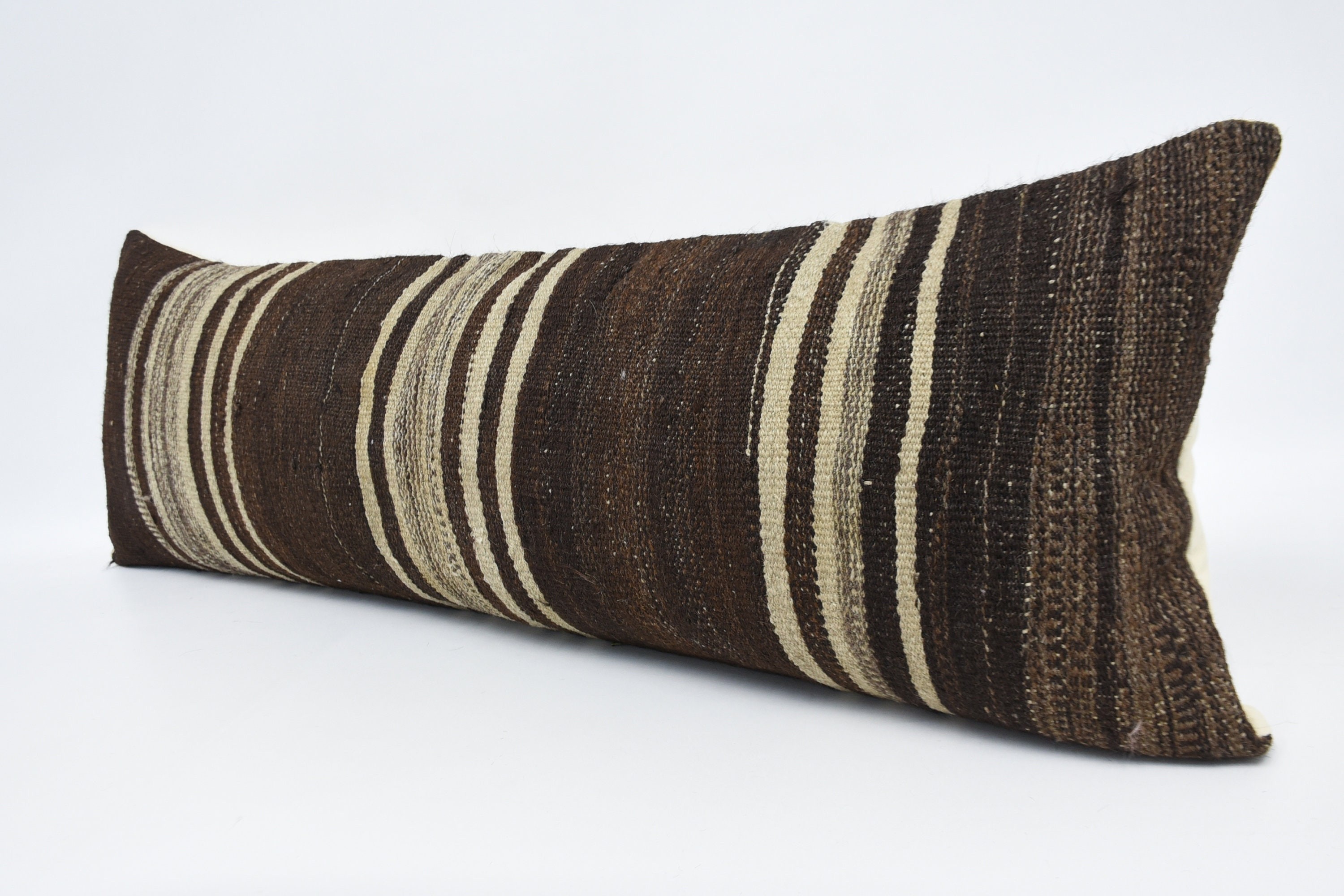 Ev Dekor Yastık, Tribal Yastık Kılıfı, İç Tasarım Yastık, Vintage Kilim Yastık, 16"x48" Kahverengi Yastık Kılıfı