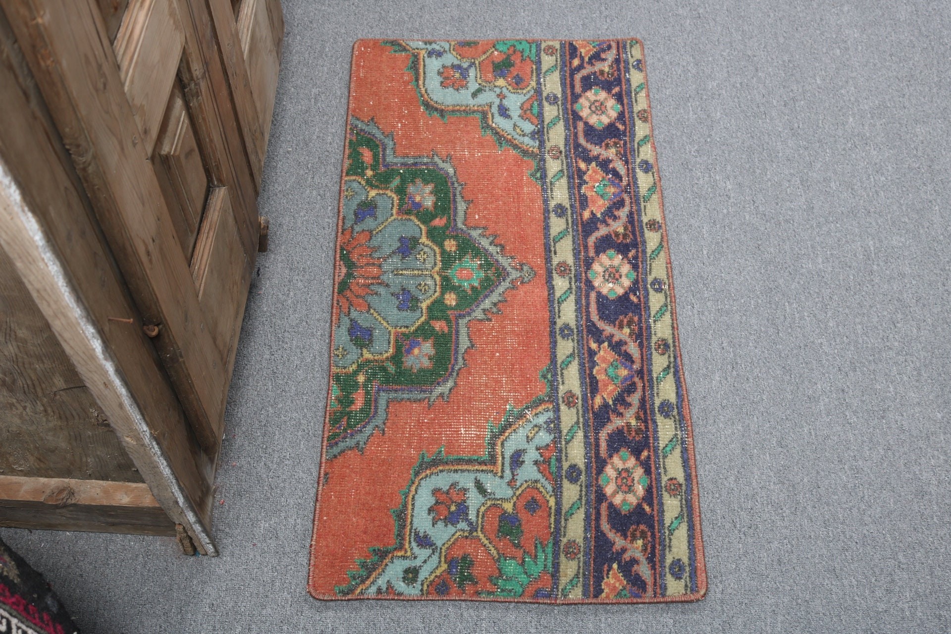 Banyo Halıları, Giriş Halısı, 1,5x3 ft Küçük Halı, Vintage Halı, Türk Halısı, Ev Dekor Halıları, Duvara Asma Halılar, Yer Halıları, Yeşil Yün Halı