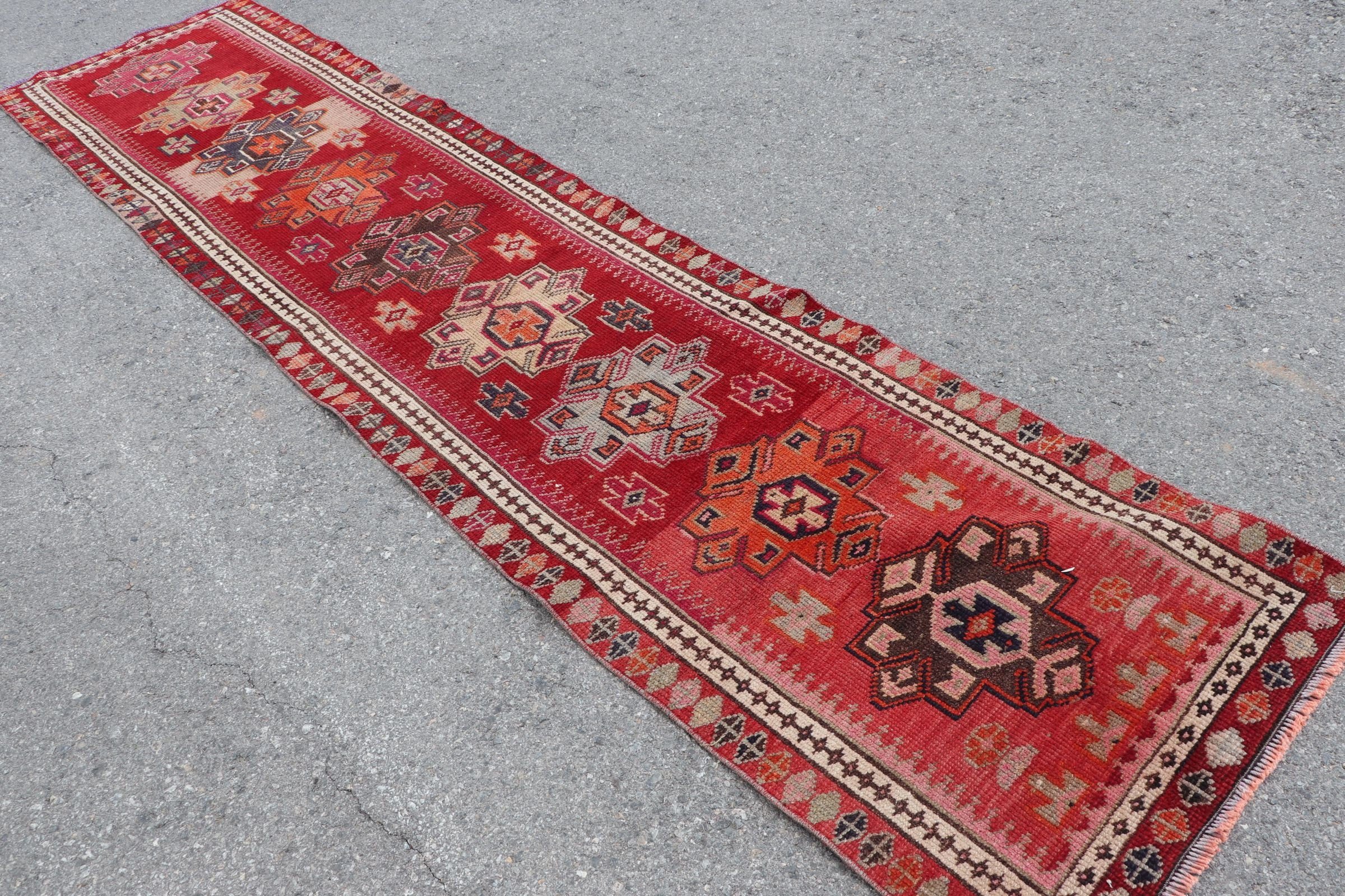 Corridor Rug, Hallway Rugs, Antique Rug, Red Floor Rugs, Turkish Rugs, Bedroom Rugs, 2.7x11.6 ft Runner Rug, Vintage Rugs, Hand Woven Rugs