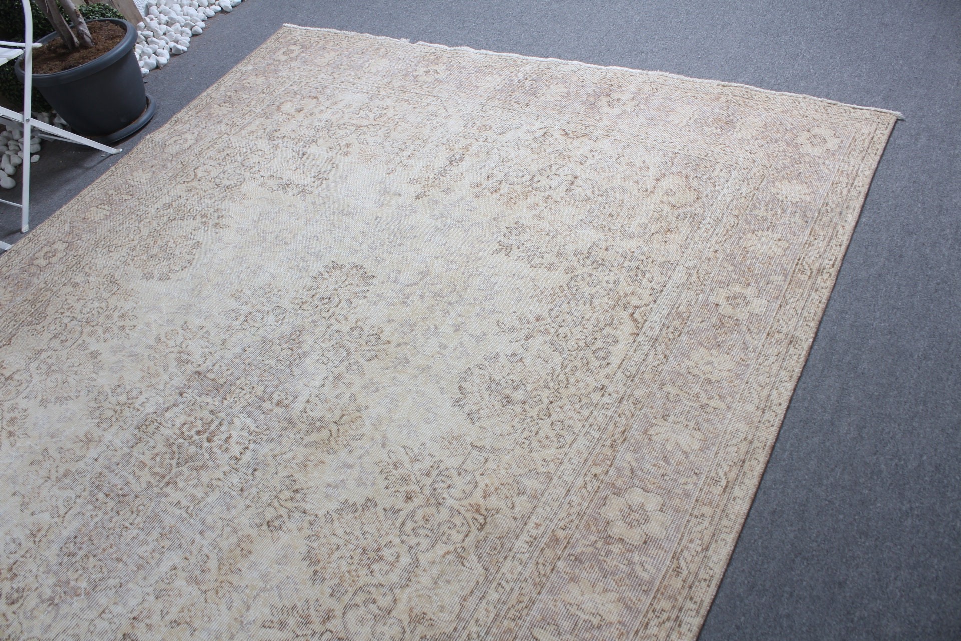 Dining Room Rug, Vintage Rug, Beige Antique Rugs, 7.2x10.7 ft Oversize Rug, Oushak Rug, Living Room Rug, Turkish Rugs