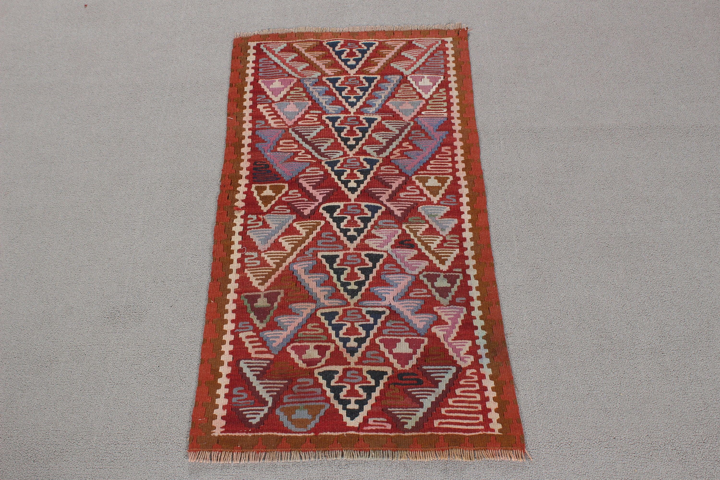 1.6x3.2 ft Small Rugs, Aztec Rug, Vintage Rug, Bath Rugs, Turkish Rugs, Small Boho Rug, Red Flatweave Rugs, Wool Rug, Flatweave Rug, Kilim