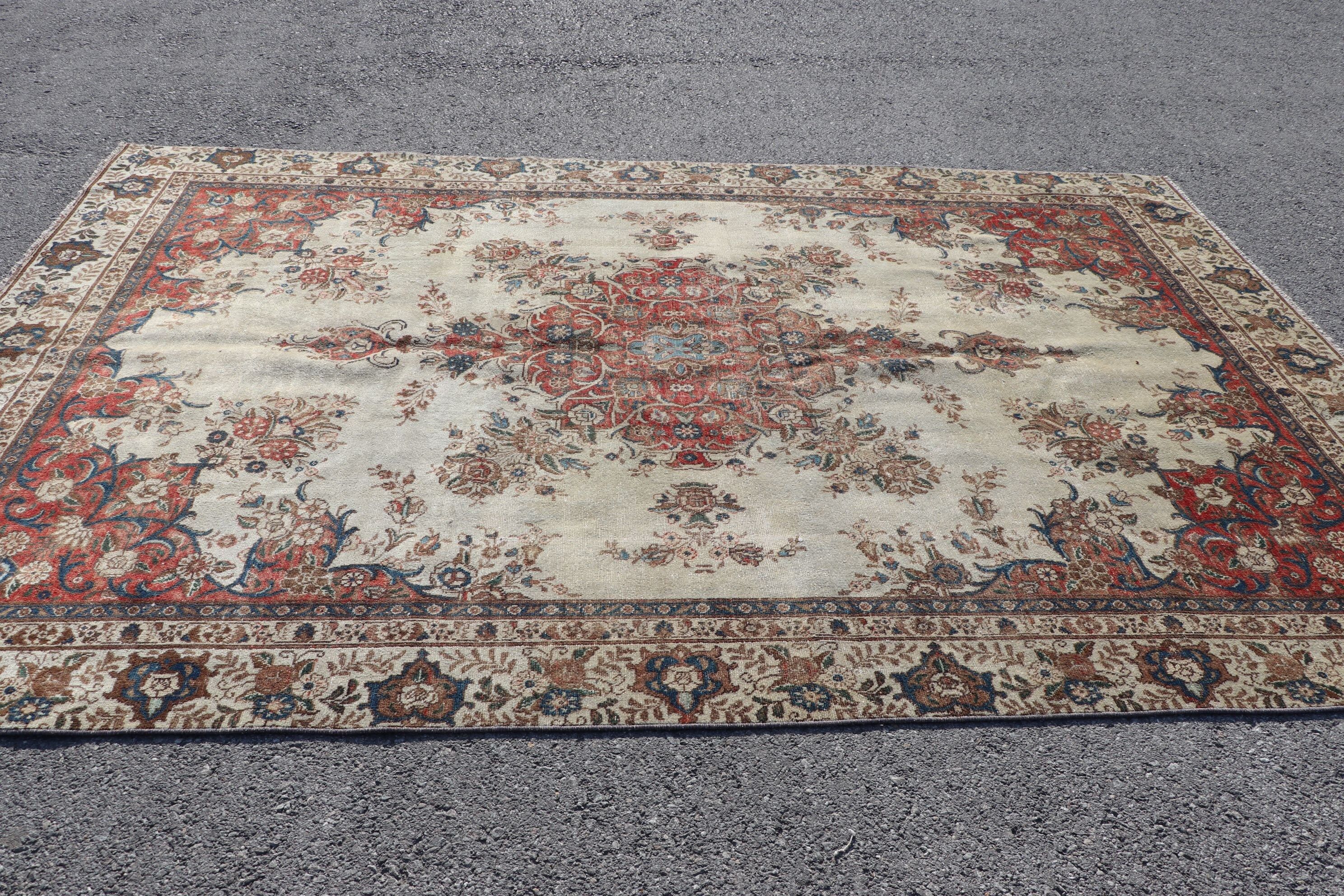 Oushak Rug, Antique Rug, Ethnic Rugs, 7x10.3 ft Oversize Rugs, Turkish Rugs, Dining Room Rug, Vintage Rug, Beige Moroccan Rug, Salon Rug